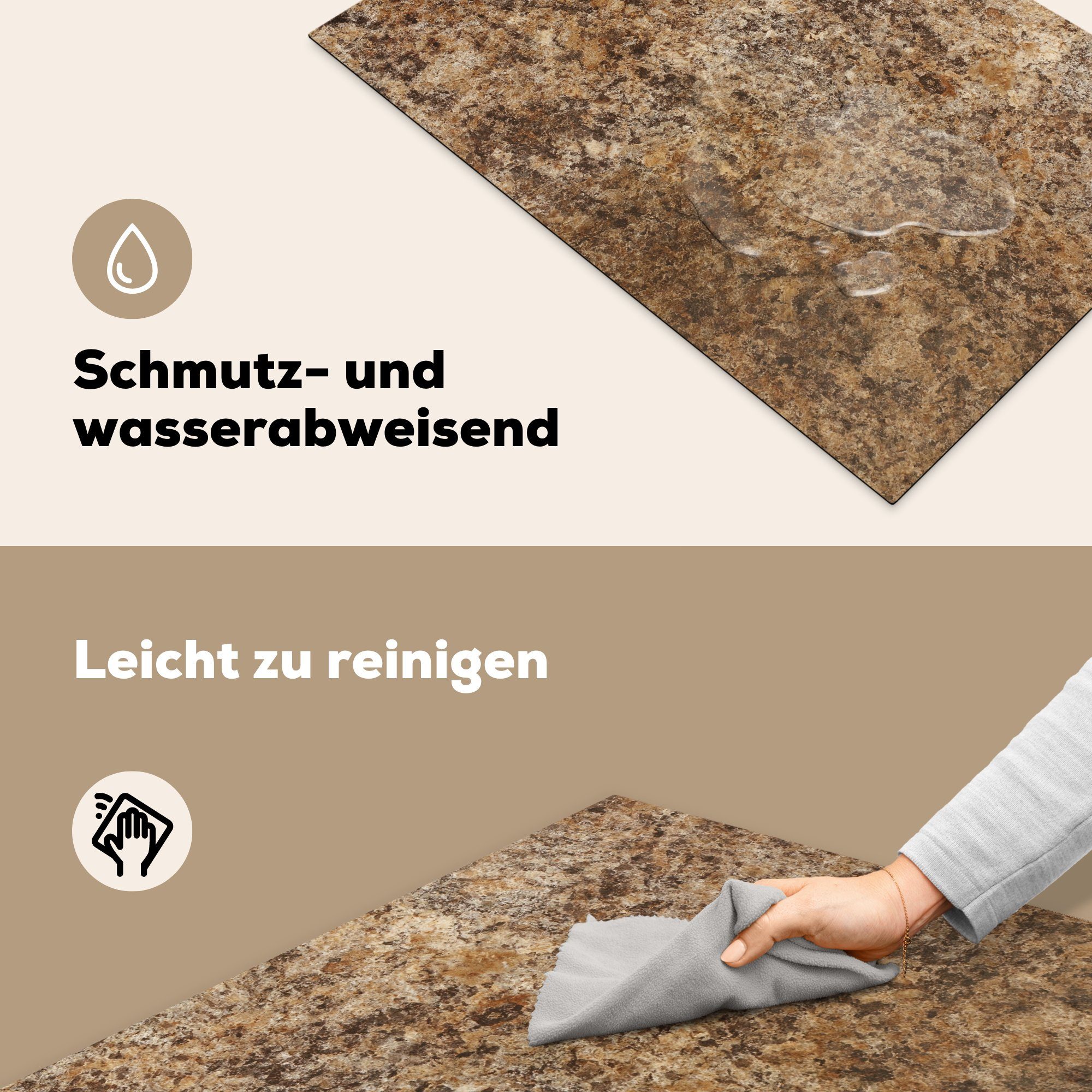 Schutz küche, Vinyl, - MuchoWow die Induktionskochfeld Struktur Stein - Granit - cm, (1 Ceranfeldabdeckung für tlg), - Design Braun, 81x52 Herdblende-/Abdeckplatte