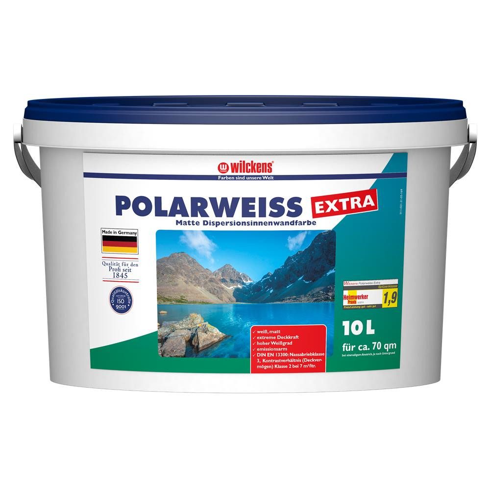 Wilckens Farben Wandfarbe Polarweiss Extra 5 Liter Innenwandfarbe Weiß, emissionsarm, geruchsarm, spritzarm
