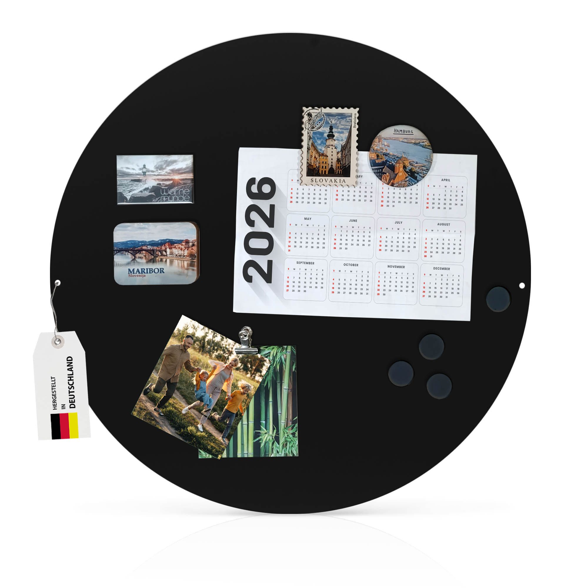 banjado Magnettafel Stahl Rund, (inkl. 4 Magnete, Runde Stahlmagnettafel)