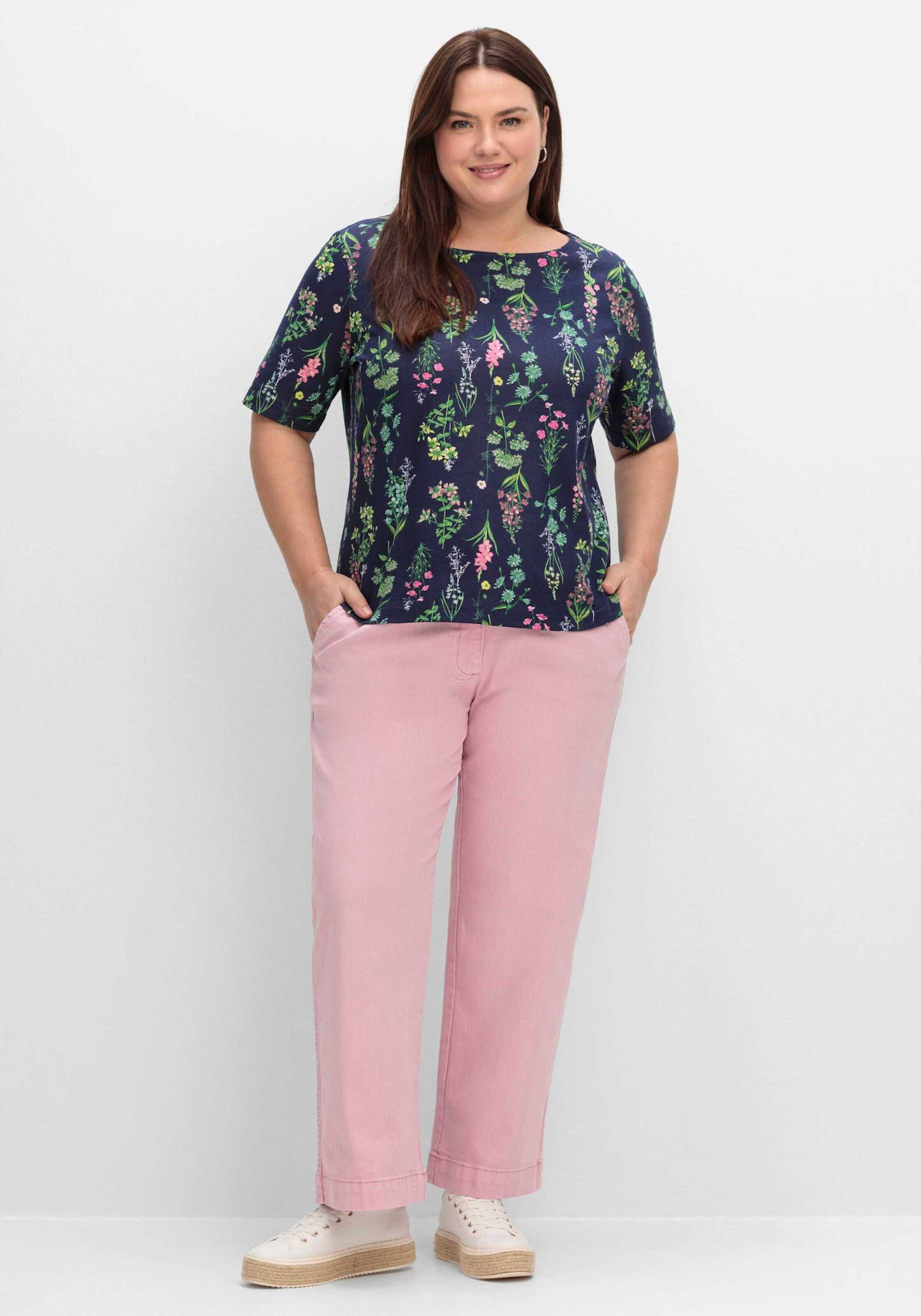 Sieh an! T-Shirt Kurzarm-Shirt Kurzarm mit U-Boot-Ausschnitt und floralem Print