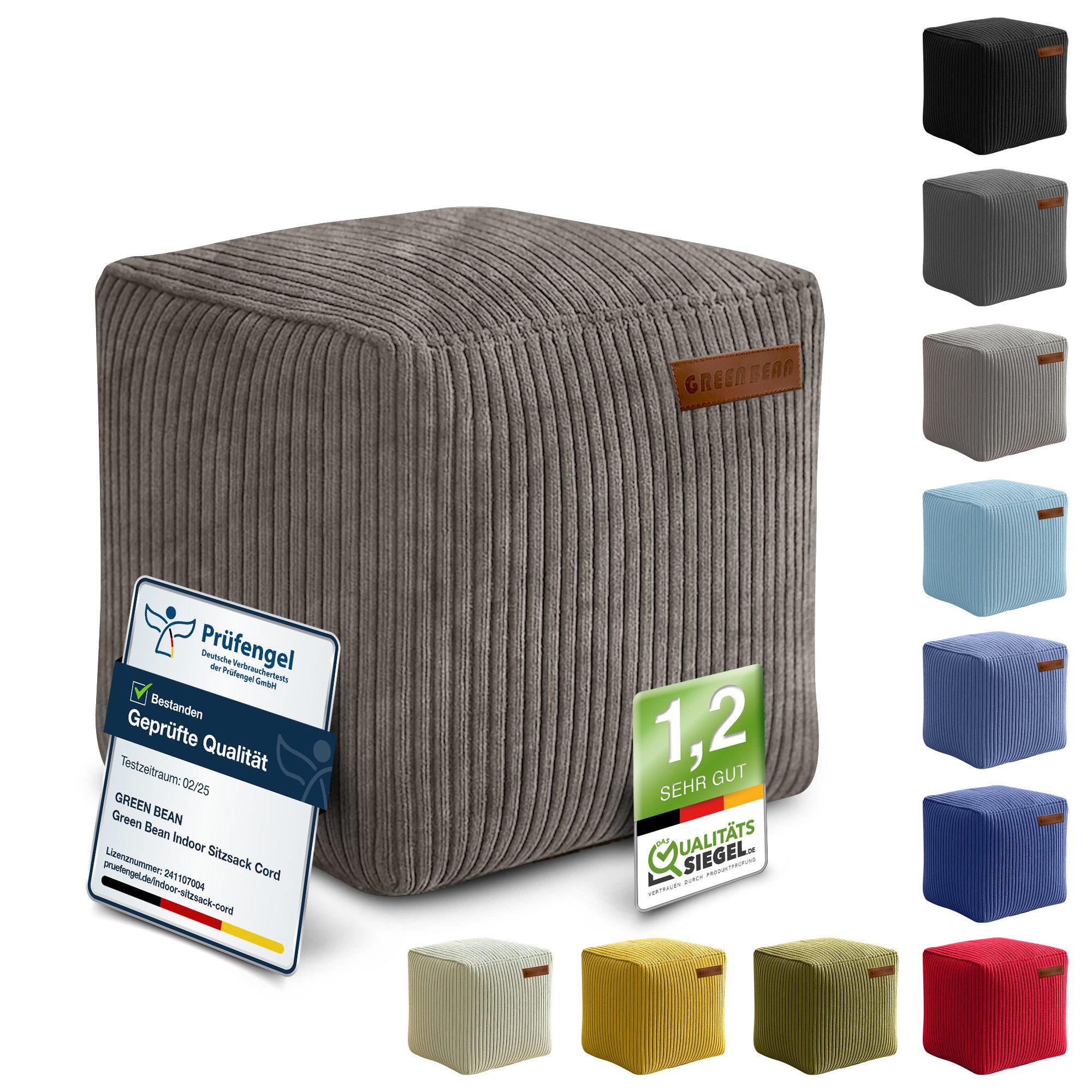 Green Bean Pouf Cube Cord (Indoor Sitzhocker Sitzkissen Fußhocker Relax-Ses günstig online kaufen