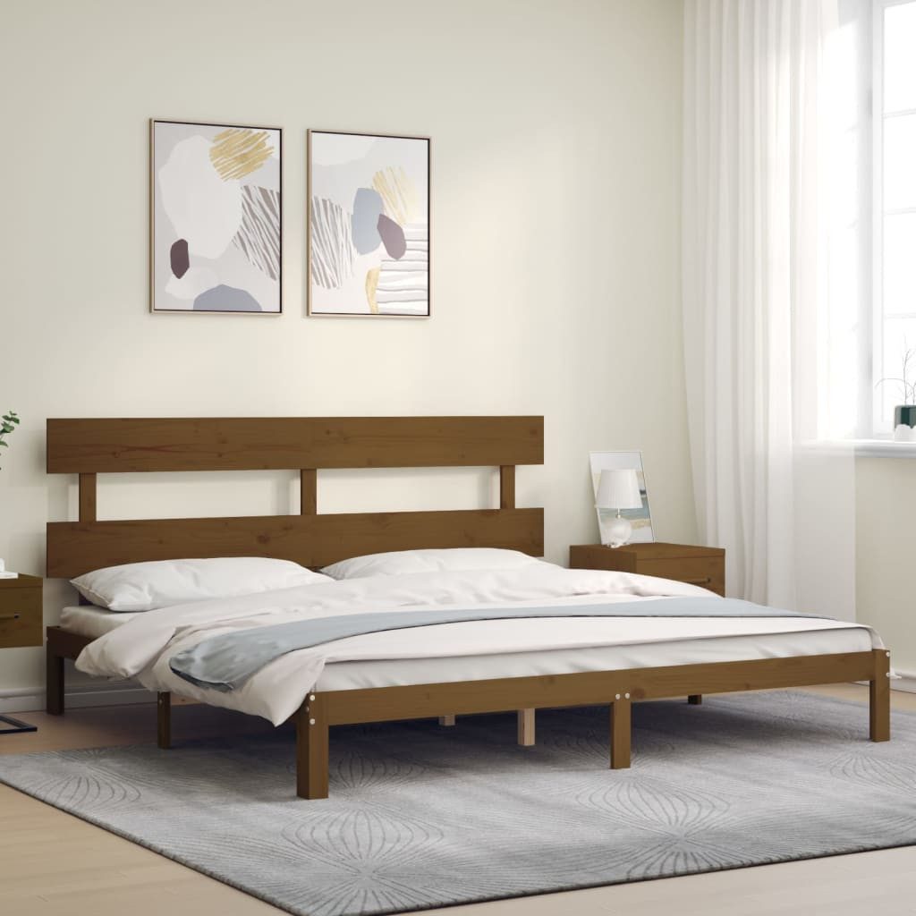 vidaXL Bett Massivholzbett mit Kopfteil Honigbraun 200x200 cm günstig online kaufen