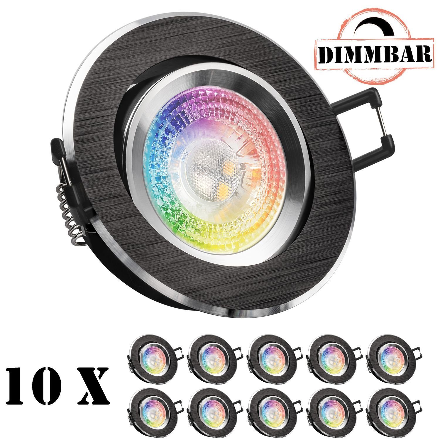 von LEDANDO mit RGB LEDANDO Einbaustrahler schwarz Einbaustrahler Set in GU10 10er LED LED 3W LED