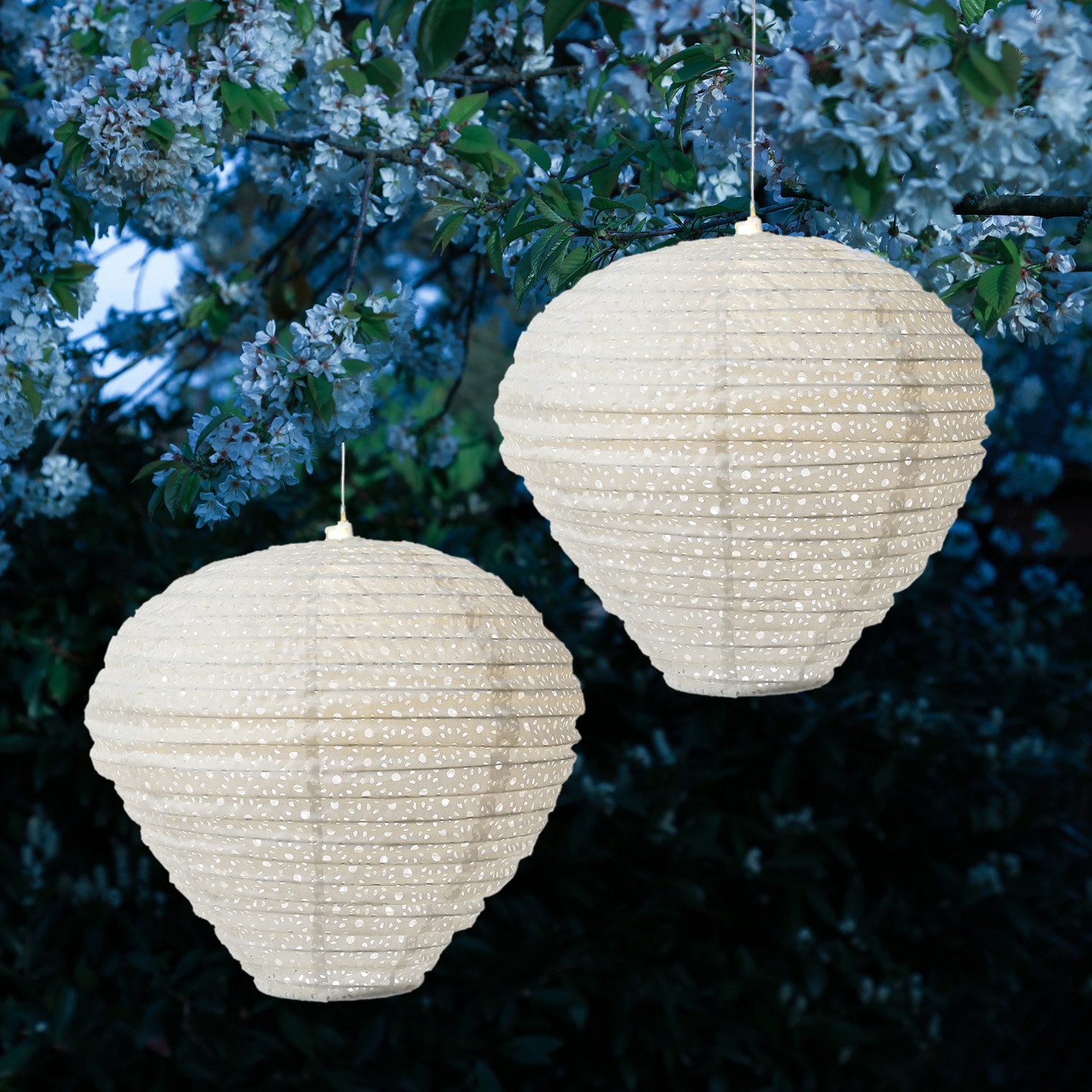 LED Lampion Solar Gartenlampion Ballon weiß D: 30cm Balkon Terrasse 2er Set