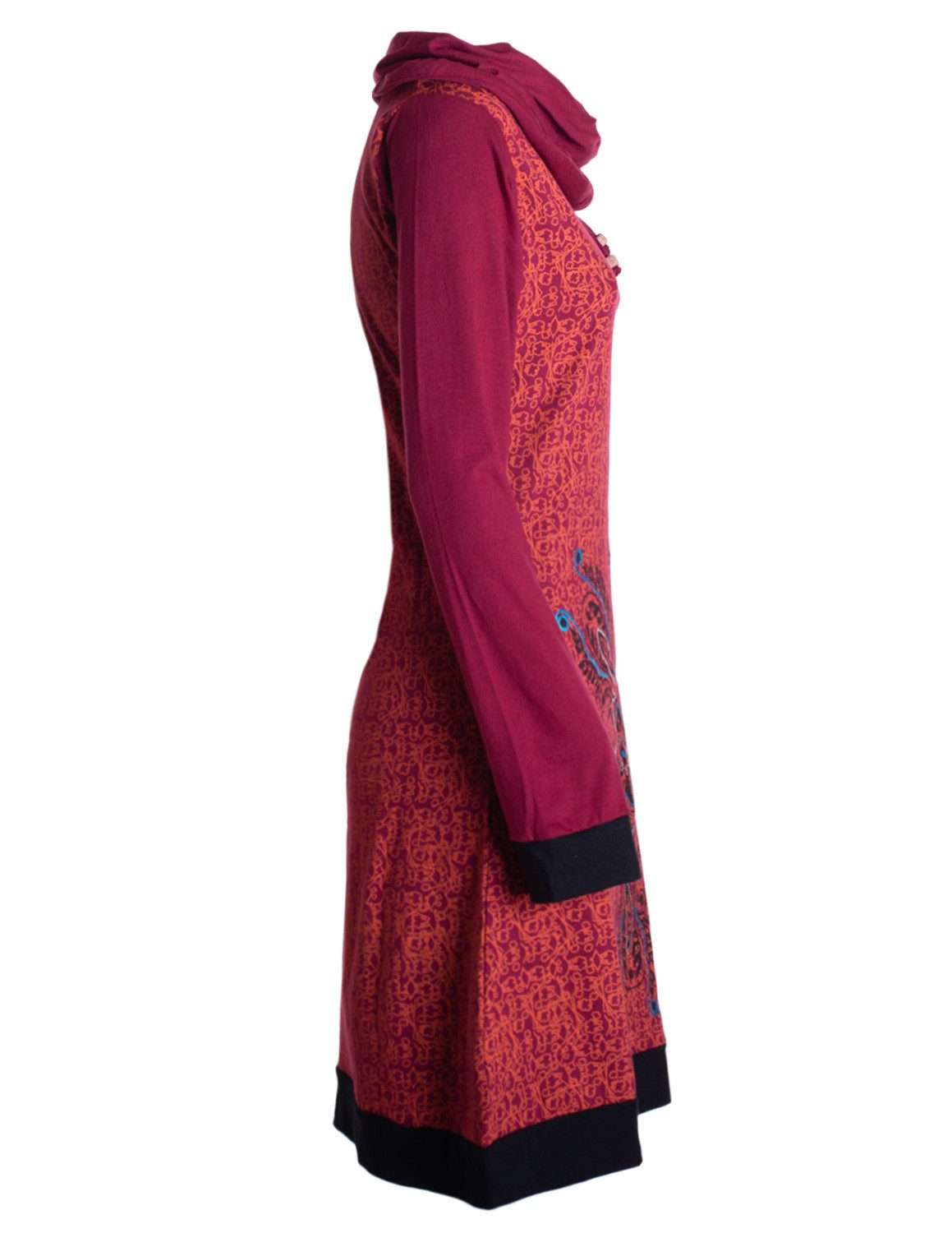 Vishes Tunikakleid Damen Schal-Kragen Mandala-Kleid Langarm-Shirtkleid Baumwollkleid Alternative Bekleidung, Festival, Goa, Ethno Style