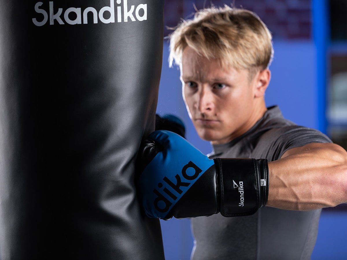 Boxhandschuhe Boxing Blau Frauen Gloves (mit Robuste und Skandika Tasche), für Männer