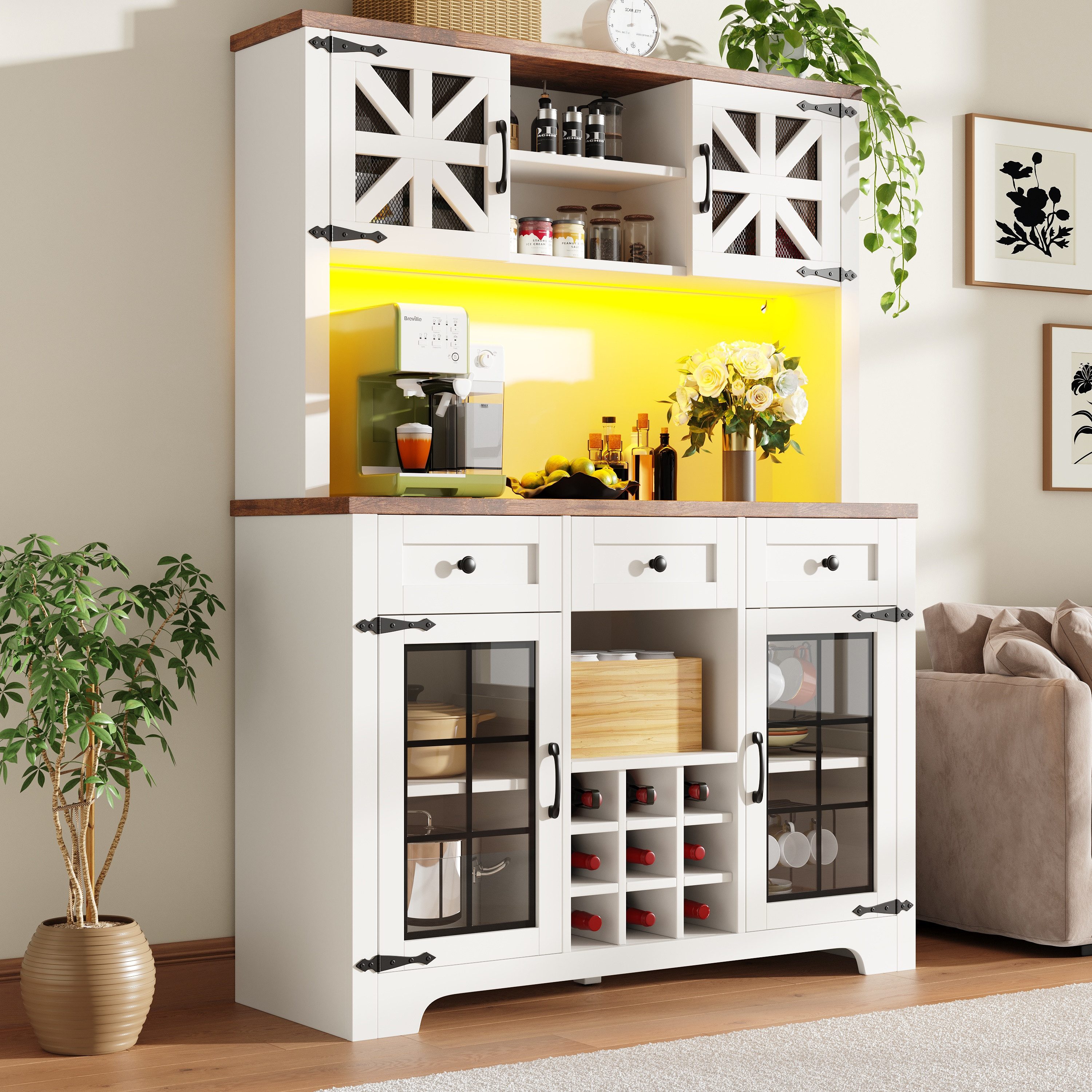 Fine Life Pro Buffetaufsatz Moderner Hochschrank mit Mesh-Tür & Smart-LED – Stilvoll