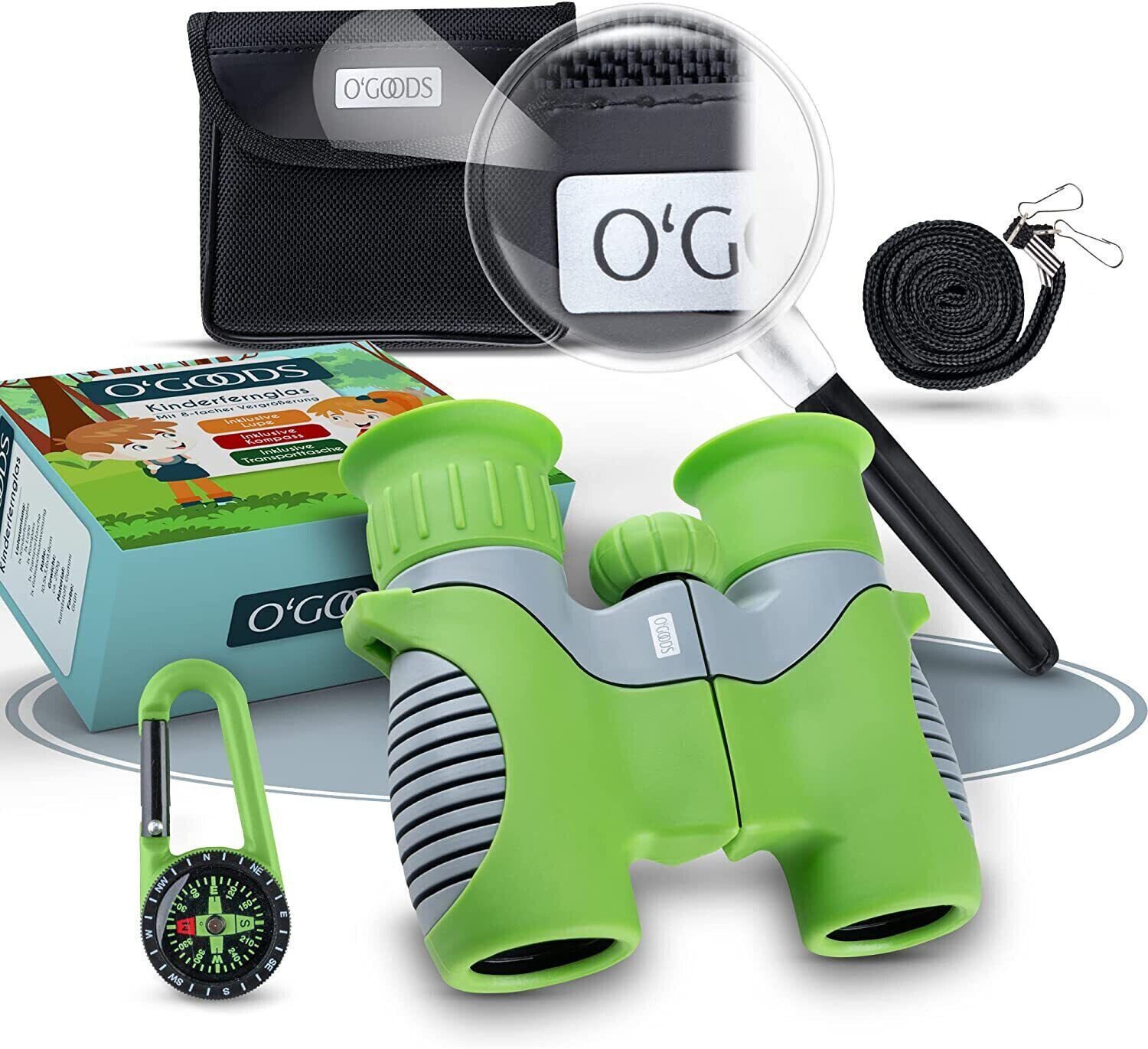 O'GOODS Fernglas für Kinder Kinderfernglas Lupe Kompass Tasche grün Kinderf günstig online kaufen
