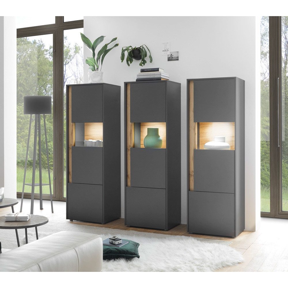 Lomadox Vitrine CRISP-61 Wotan Eiche Nb. 190/155/40 cm