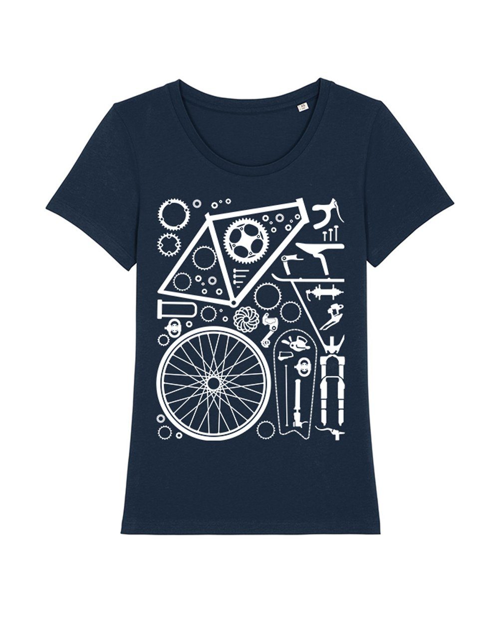 Print-Shirt (1-tlg) Fahrradteile wat? dunkelblau Apparel