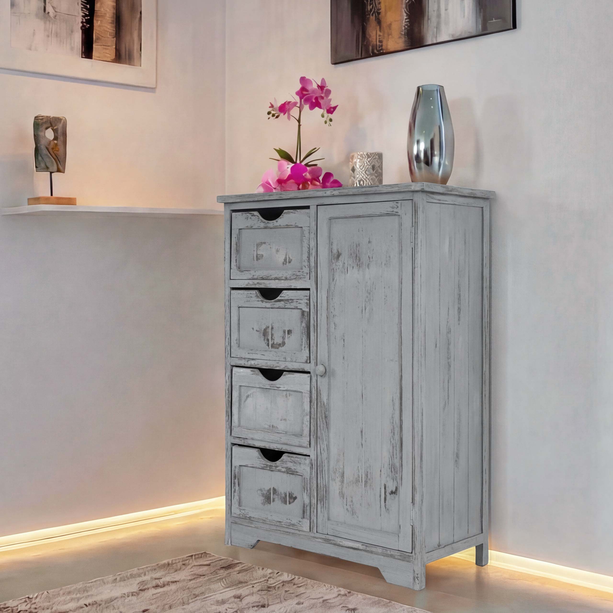 MCW Kommode MCW-D12, Modernes Design, 4 Schubladen, Tür mit Ablagefach
