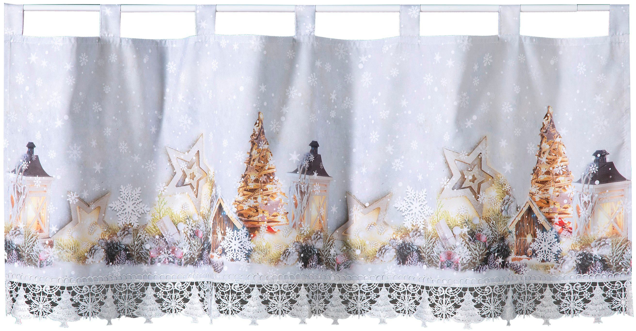 Weckbrodt Scheibengardine rustikale Weihnacht (1 St), Schlaufen, blickdicht, Microfaser, Bistro, Gardine, blickdicht, Macramè-Bordüre, HxB 45x120cm, Store