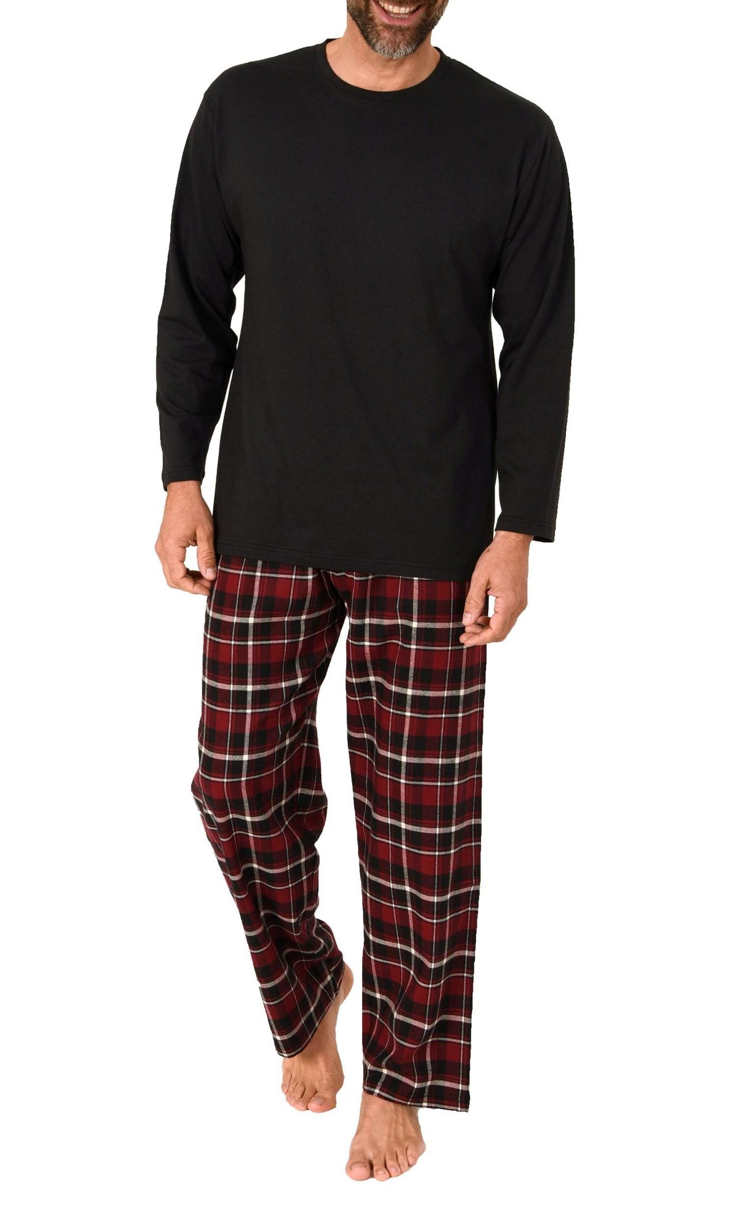 Normann Pyjama Herren Schlafanzug lang, Pyjama mit Flanell-Hose in Karo-Optik