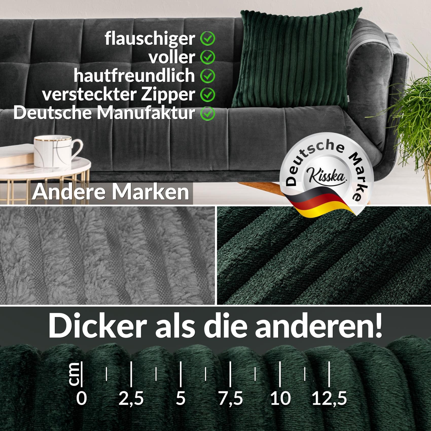 Kisska Dekokissen LILLI BIG CORD Velour Ambiente dekorieren, Kissenüberzug ohne Füllung BIG-Cord UNI 40x40cm Einfarbig Smaragd