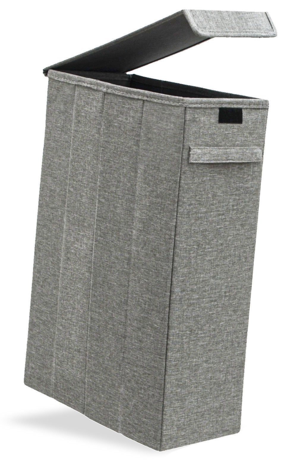 DuneDesign Wäschekorb mit Deckel - Stabile 50L Wäschebox - Schmaler Nischenwäschekorb Grau, 20 x 40 x 60 Platzsparender Wäschesammler mit Griffen - Faltbare Box