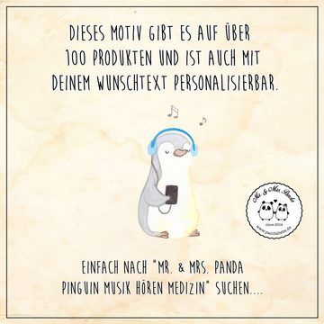 Mr. & Mrs. Panda Glas Pinguin Musik hören - Transparent - Geschenk, Cappuccino Tasse, Sport, Premium Glas, Edles Matt-Design