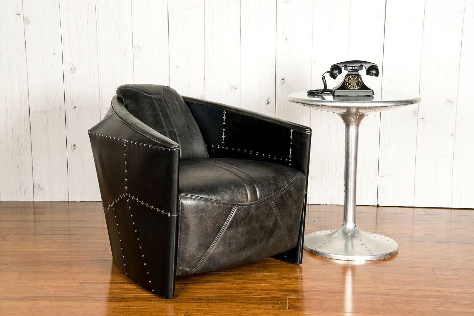 JVmoebel Sessel Vintage Ledersessel Schwarz im Retro-Stil aus echtem Leder (Sessel), Made in Europa