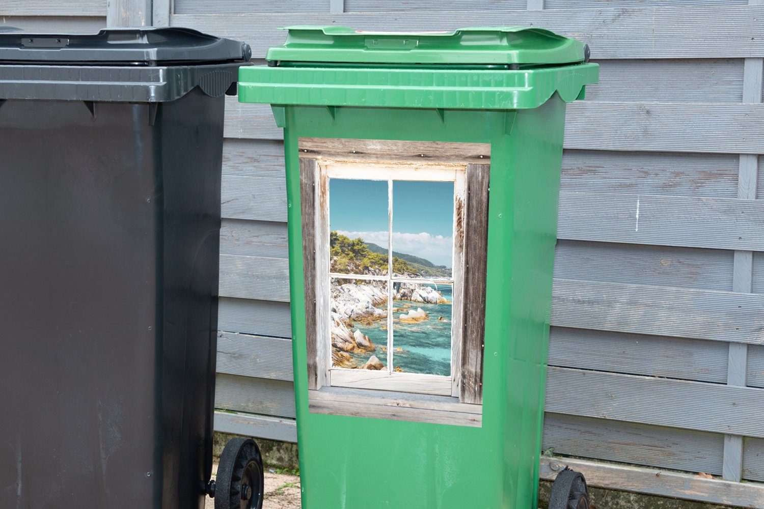 Holz Container, (1 Meer - - MuchoWow Durchsichtig Mülltonne, Wandsticker Mülleimer-aufkleber, St), Abfalbehälter Sticker,