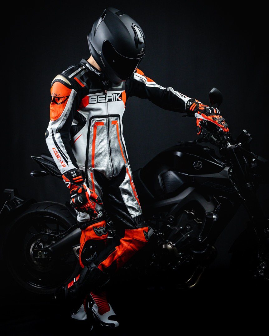 Black/White/Red Motorradkombi 1-Teiler Berik Motorrad Lederkombi Cosmic