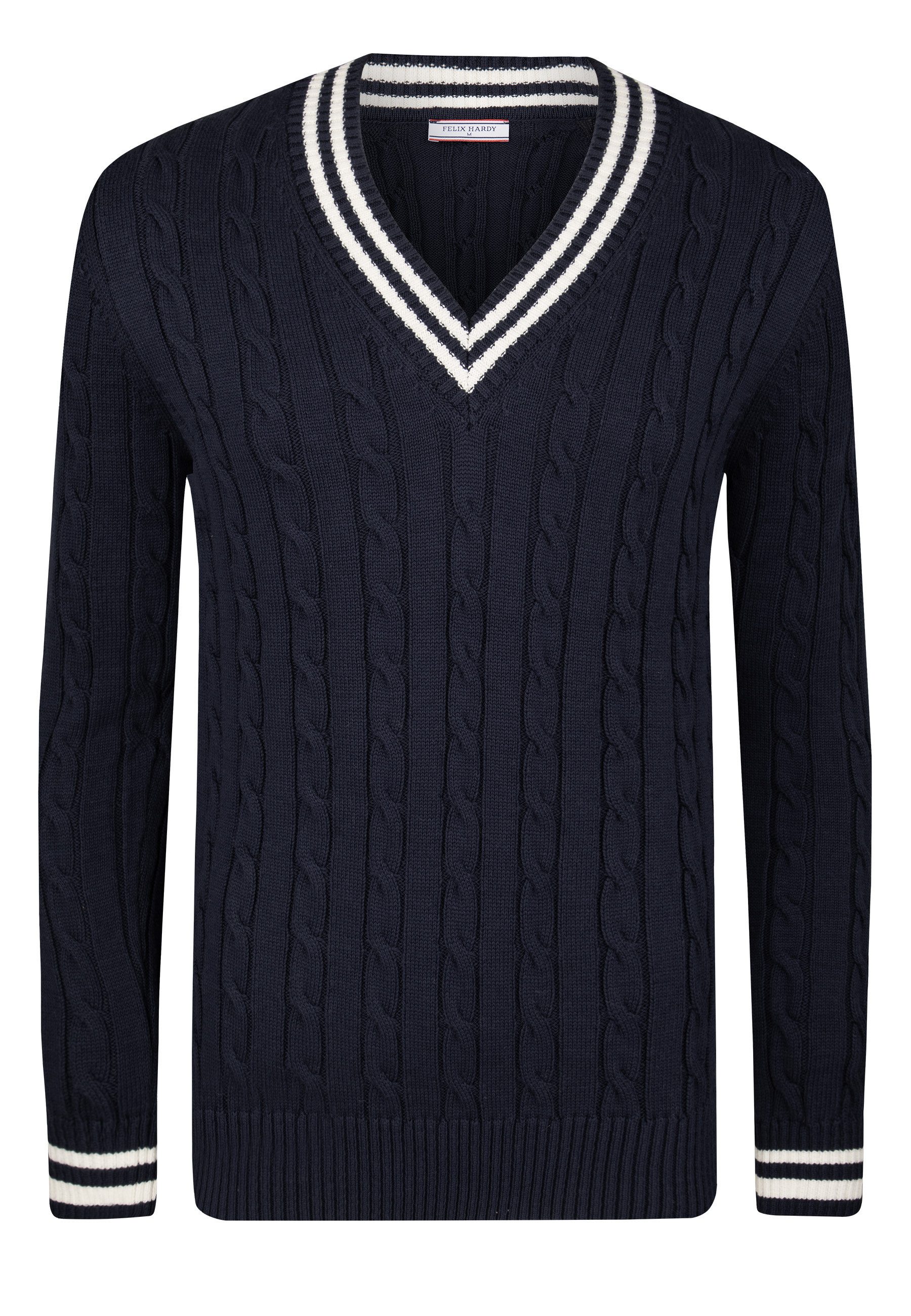 V-Ausschnitt-Pullover Basic-Pullover mit V-Ausschnitt und Zopfmuster