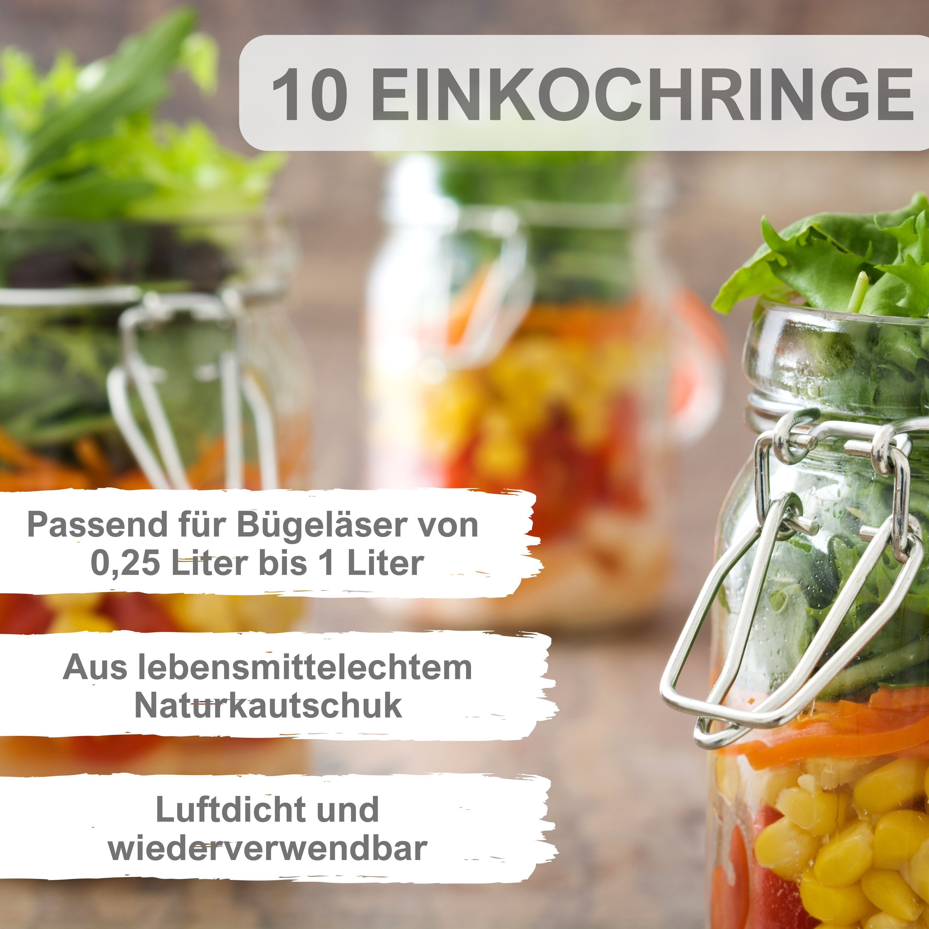 mikken Einkochring rot 10 Gummiringe für Bügelverschlussgläser 65x90 mm Dichtungsring, für Fido-Gläser von Bormioli und Bügelverschlussgläser von 0,25 - 1 L