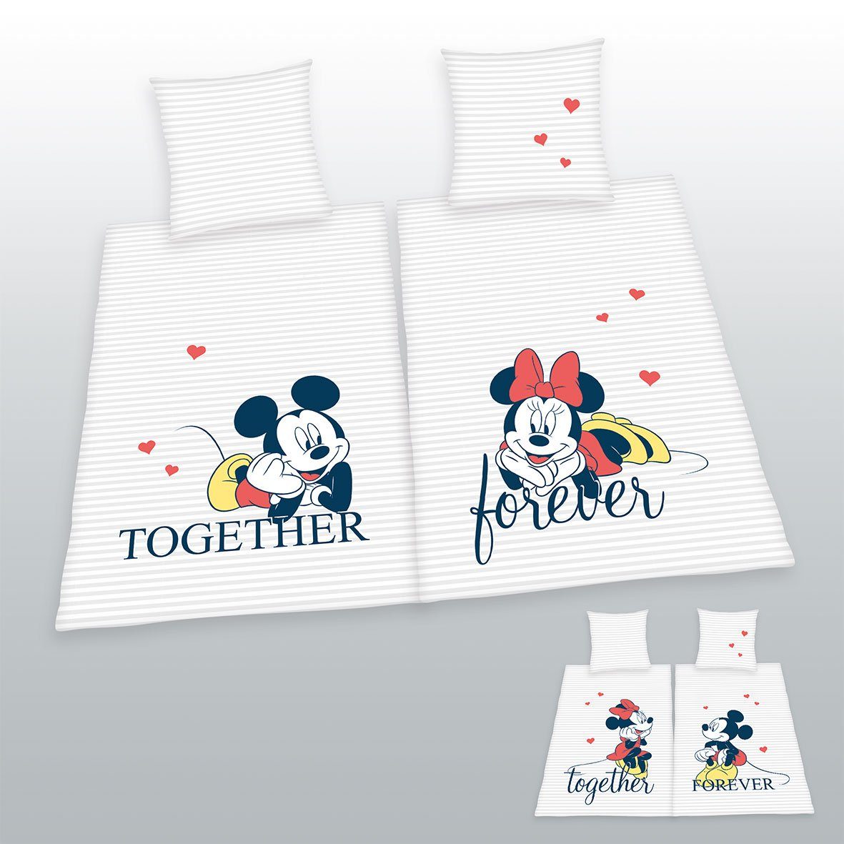 Bettwäsche 4 tlg. Partnerbettwäsche Disney Herding Partner Winter Wende Постільна білизна 135x200 cm Baumwolle Renforce Herz Liebe Love Retro romantisch Minnie Micky Mouse 4 teilig WEIß, Herding, Renforce, 4 teilig, romantsich, Disney Minnie Mouse, Zeichentrickfiguren, Baumwolle, Renforce, bedruckt, Liebe, Herz, Love, Retro