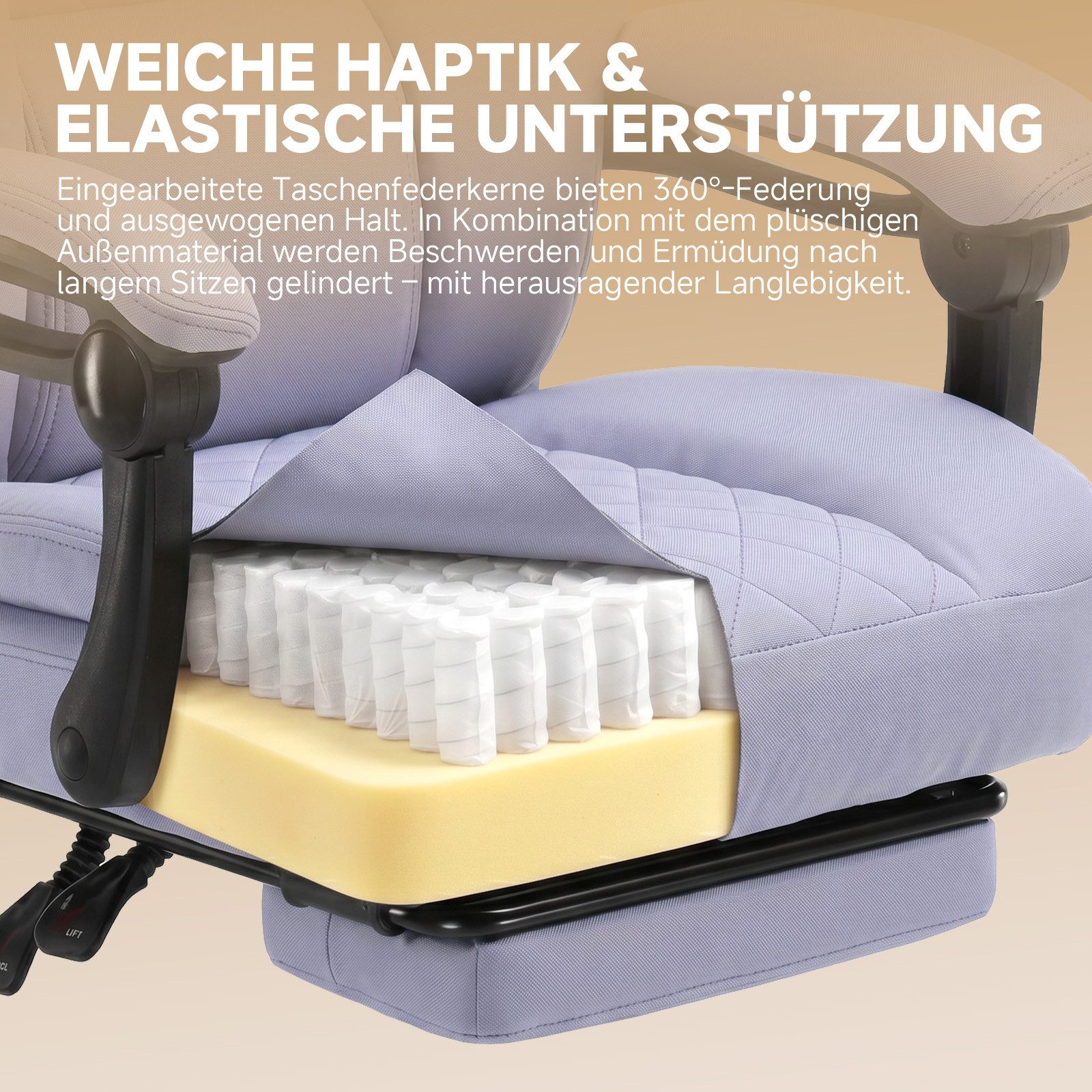 GTPLAYER Gaming-Stuhl Ergonomischer Bürostuhl mit Fußstütze und Lendenstütze Chefsessel, breiter Computersessel, Höhenverstellbar, Federkernsitz