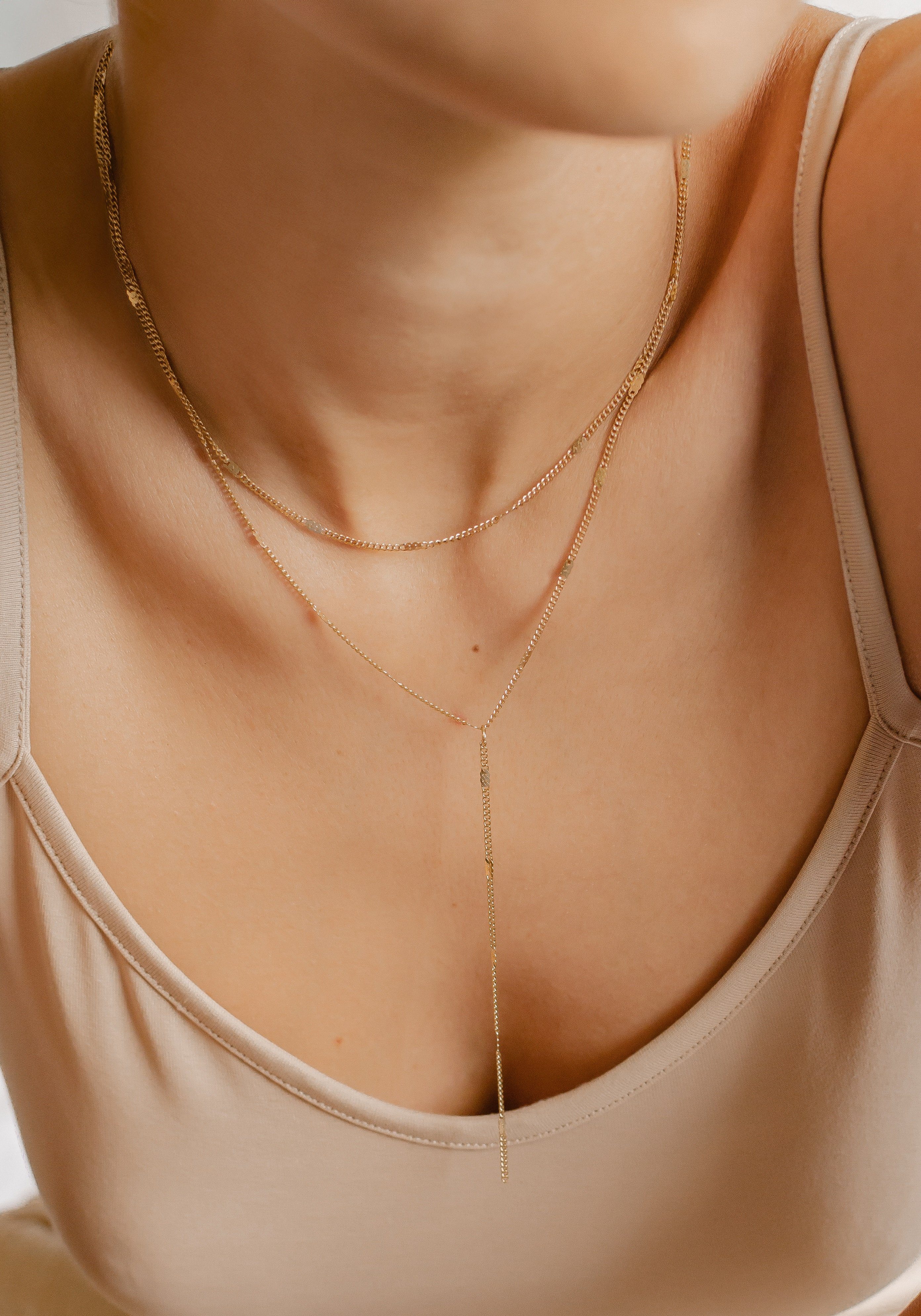 Hey Happiness Y-Kette Zweireihiges Collier, Elegante Layer Kette Damen Edelstahl, wasserfest