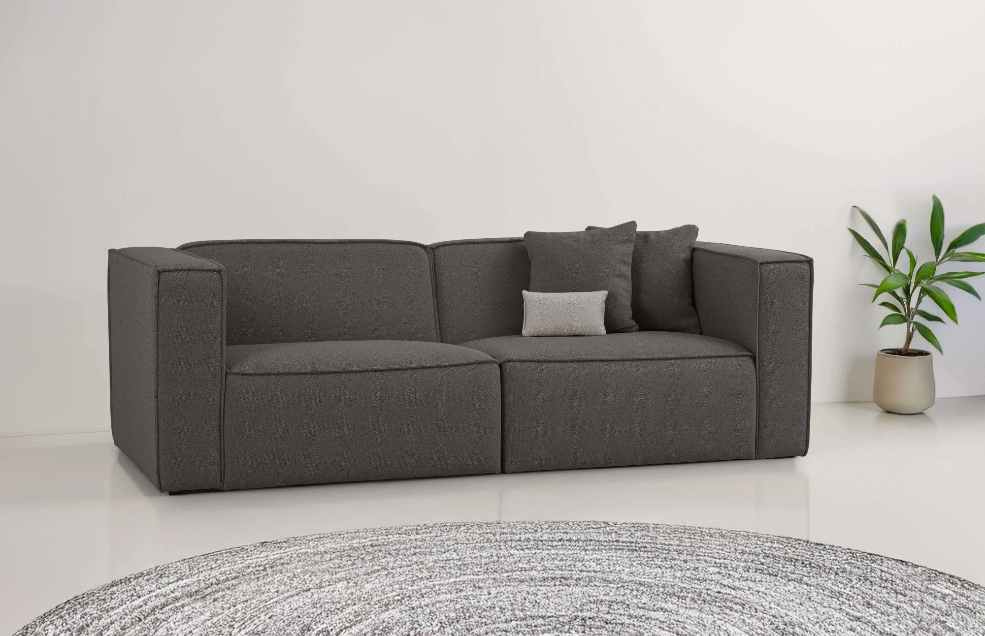 OTTO home 3-Sitzer Tammie, Breite 222 cm, Webstoff fein, bodentief, mit Wellenunterfederung