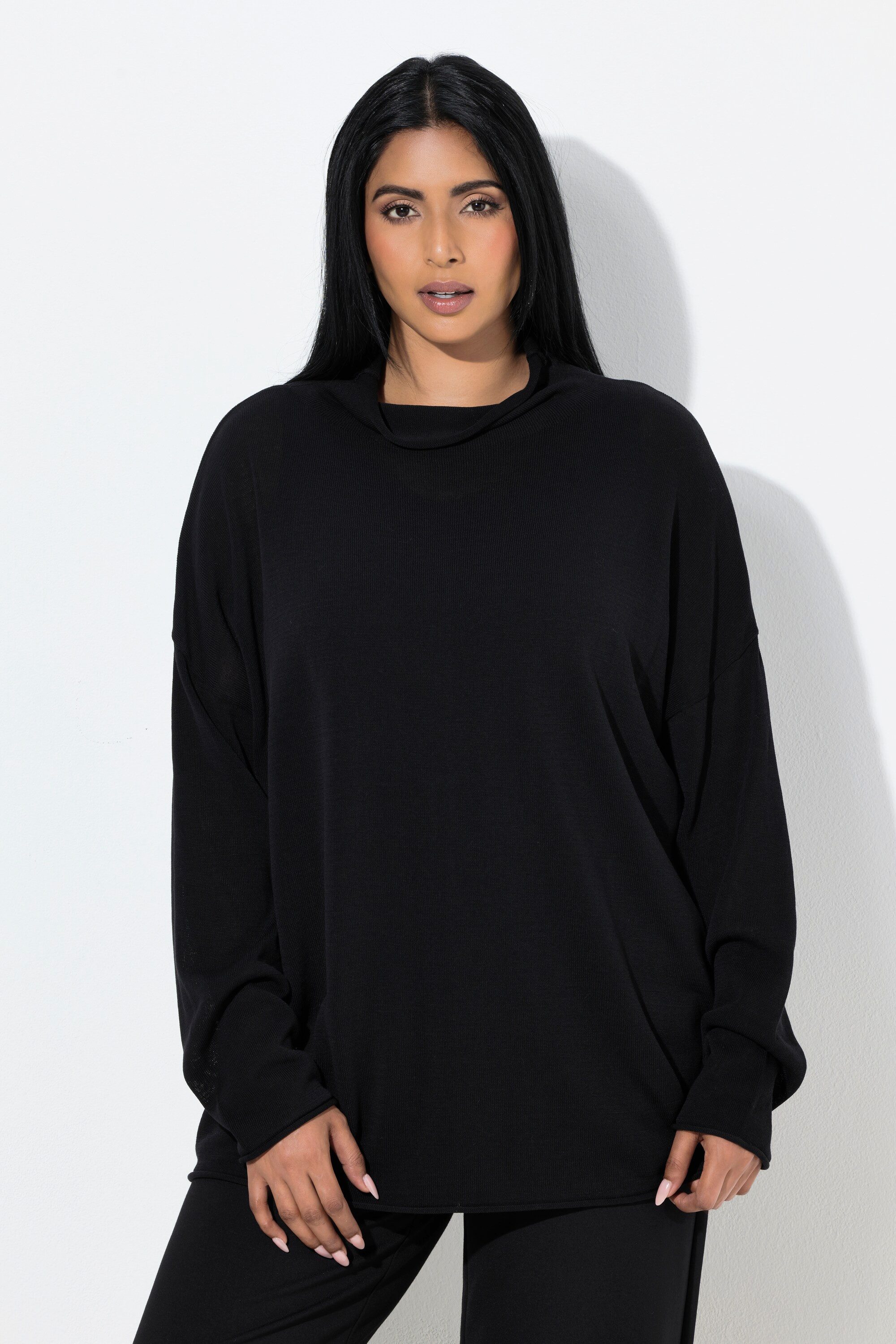 Ulla Popken Longpullover Pullover Rollkanten Boxy Stehkragen Langarm günstig online kaufen