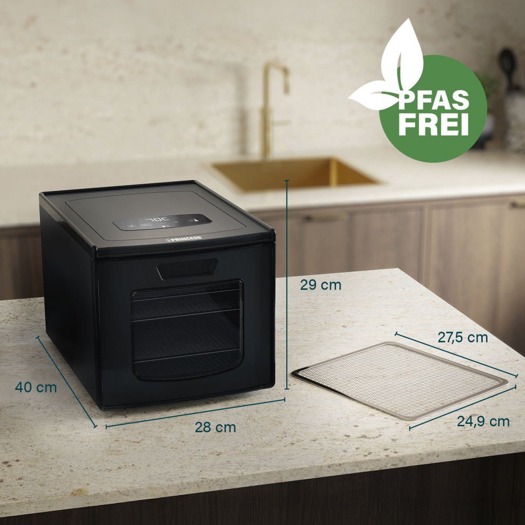 PRINCESS Dörrautomat Princess 112398 Dörrgerät – Lebensmitteltrockner mit 6 Edelstahl-Einsc 650 W, BPA-frei – 6 Schalen