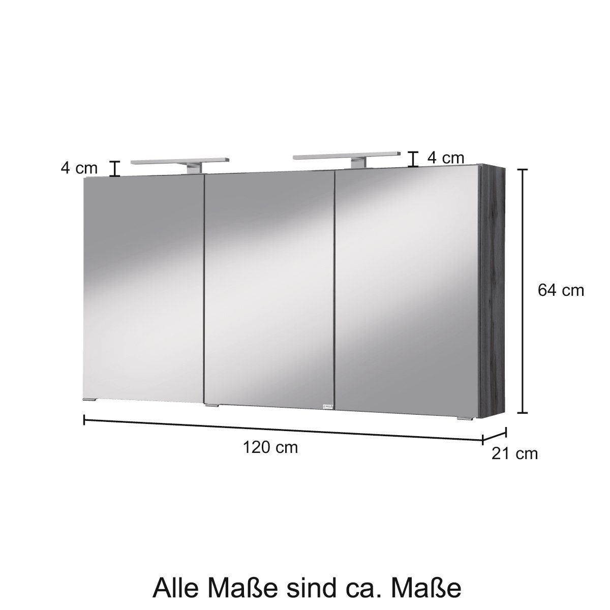 vintage_eiche MÖBEL und HELD Spiegelschrank Spiegeltüren mit 120 Breite Malibu Softclose-Funktion cm,