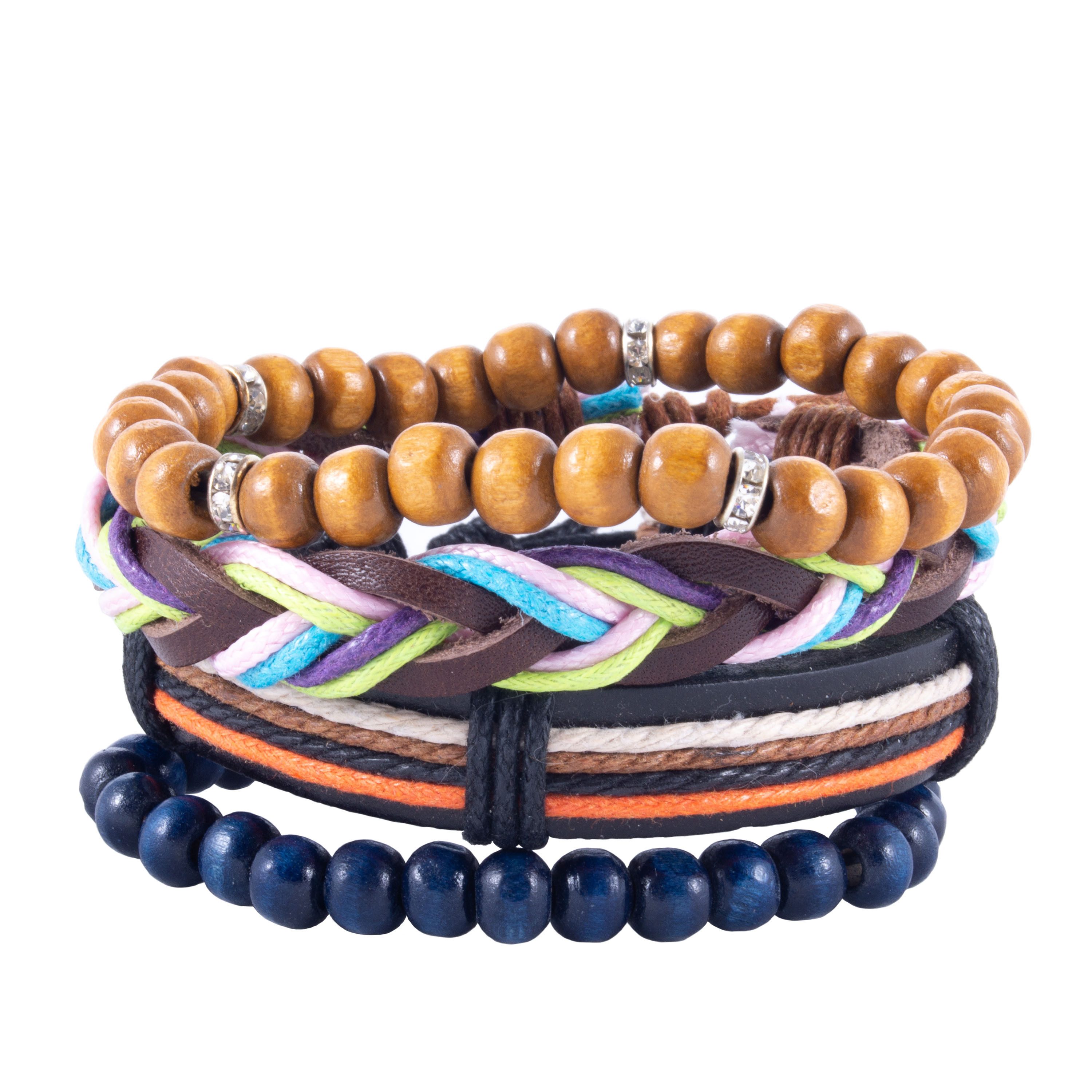 ELANOX Armband Lederarmband Surferarmband mit Holzperlen Ökoleder Herren Frauen Damen