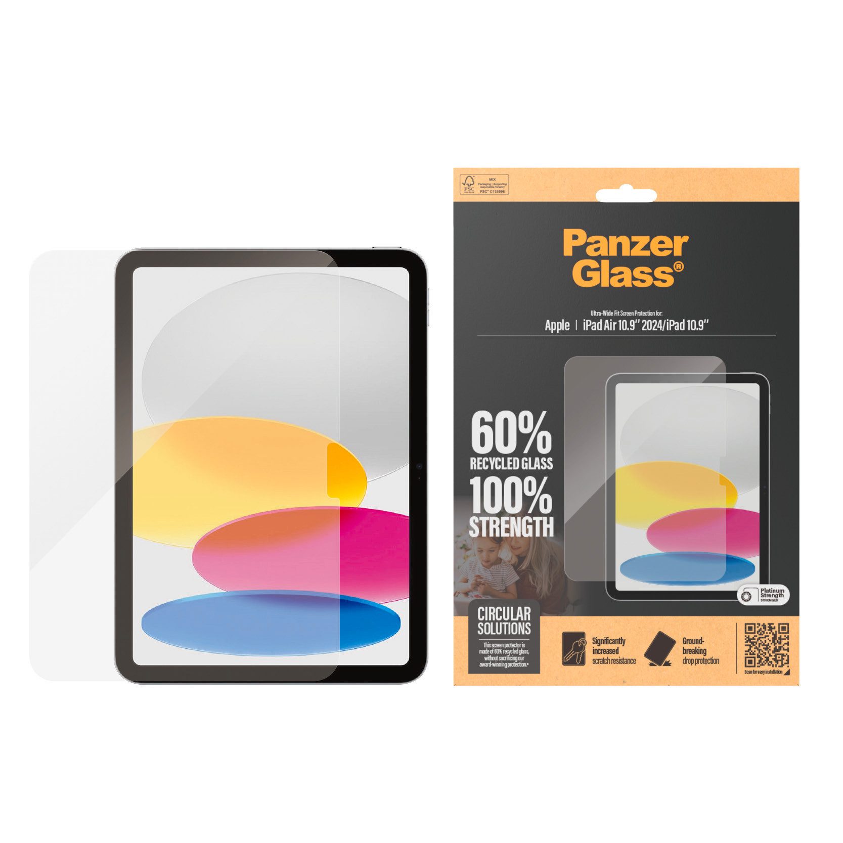 PanzerGlass Displayschutzglas Ultra Wide Fit Screen Protector für Apple iPad 10.9, Apple iPad Air 10.9 2024, Displayschutzfolie, Schutzfolie, Bildschirmschutz, kratz- & stoßfest