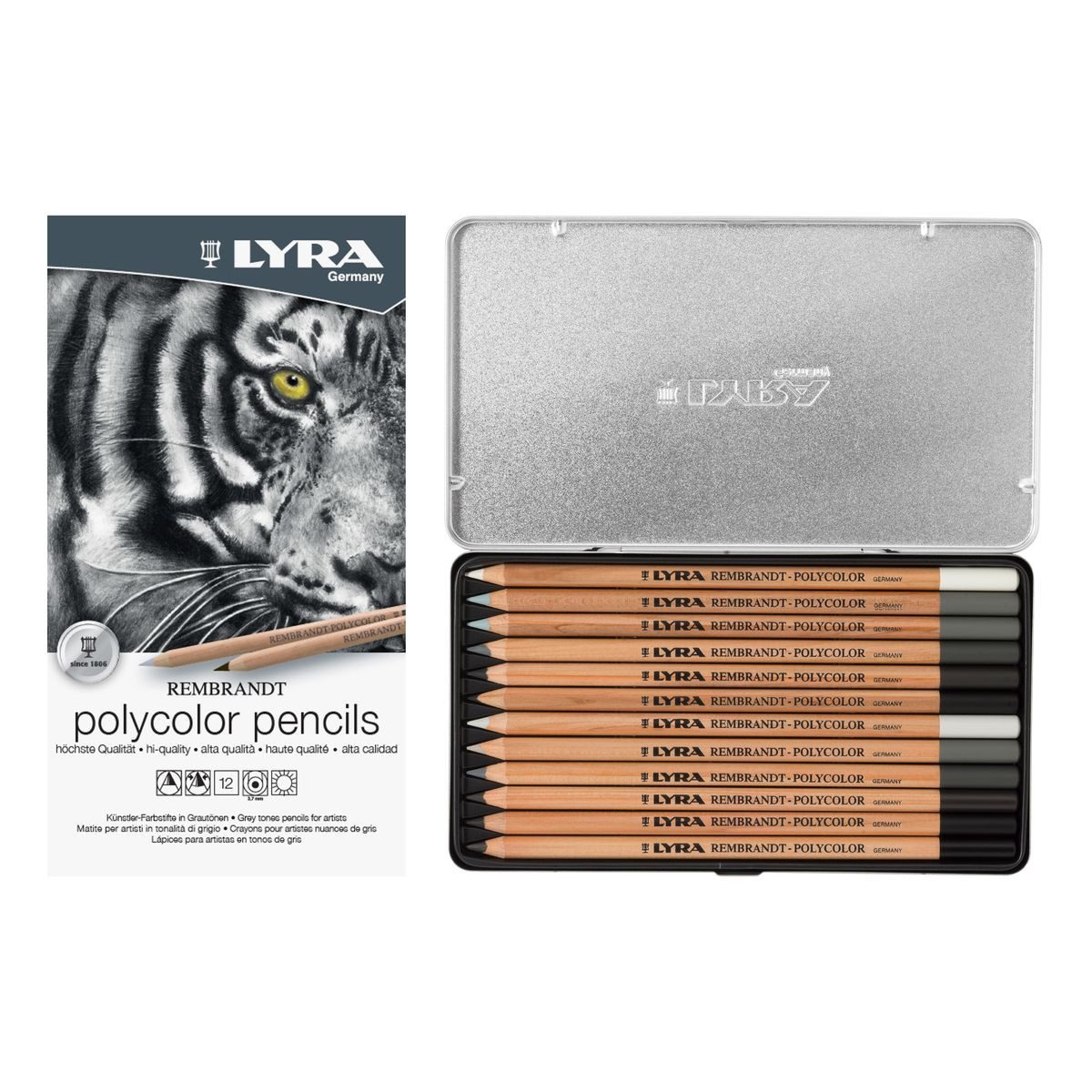 LYRA Buntstift Lyra Buntstifte Rembrandt Grautöne 12 Farben Metalletui