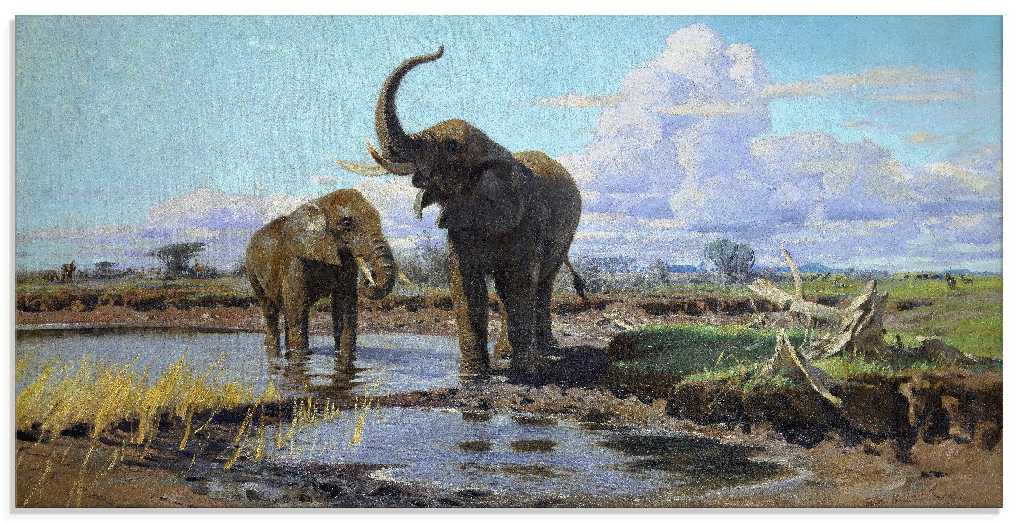 verschiedenen (1 Glasbild der Elefanten St), Wasserstelle., Artland an Wildtiere Größen in
