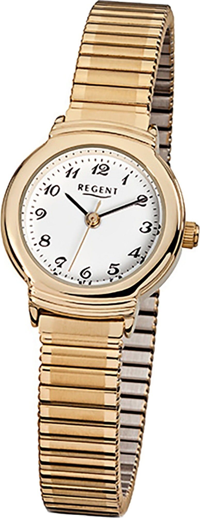 Regent Quarzuhr Regent Stahl Damen Uhr F-265 Quarzuhr, Damenuhr Edelstahl, ionenplattiert, rundes Gehäuse, klein (ca. 24mm)