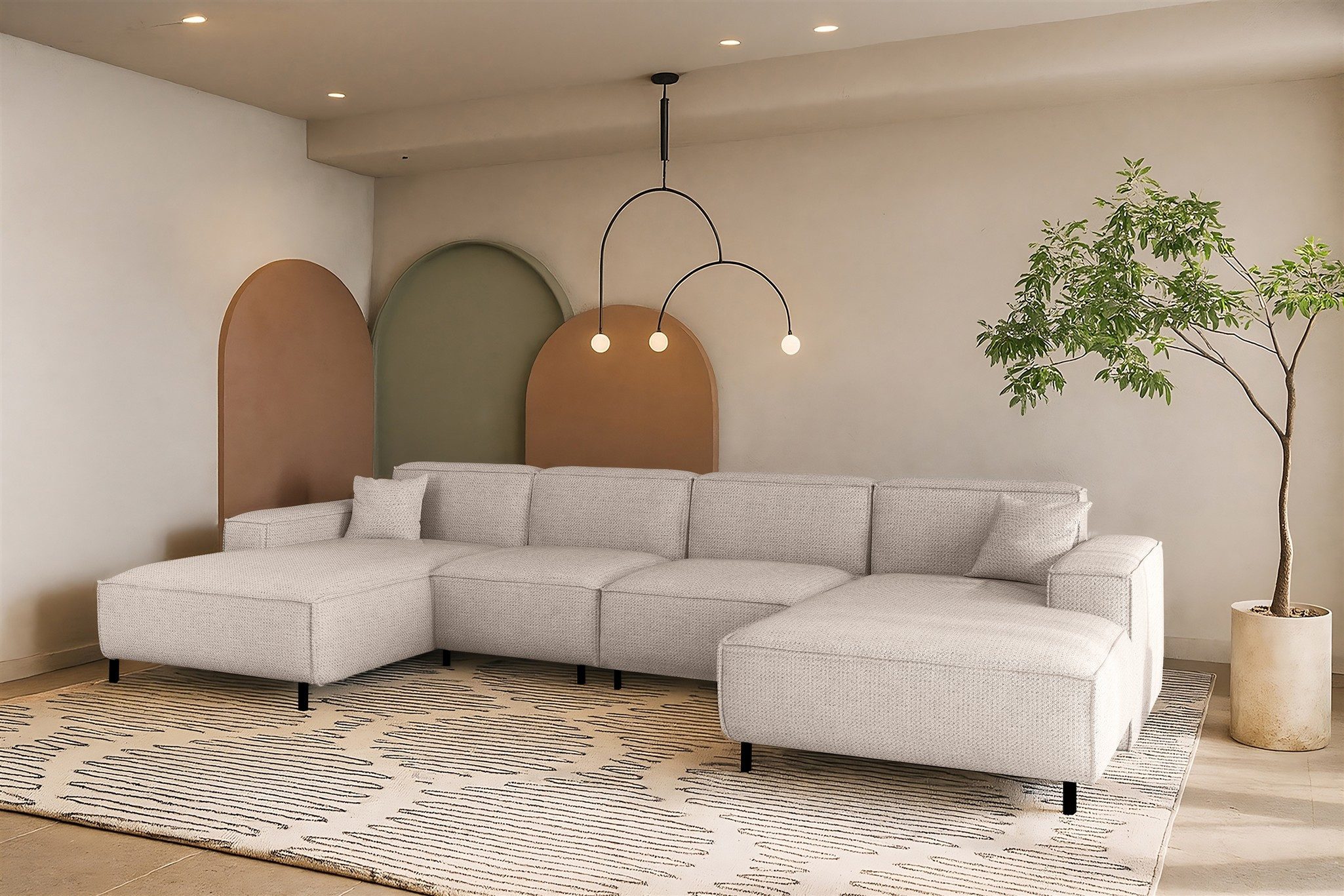Fun Möbel Wohnlandschaft Designersofa GLORIA in Stoff, mit 2 Ottomanen, Rundumbezug