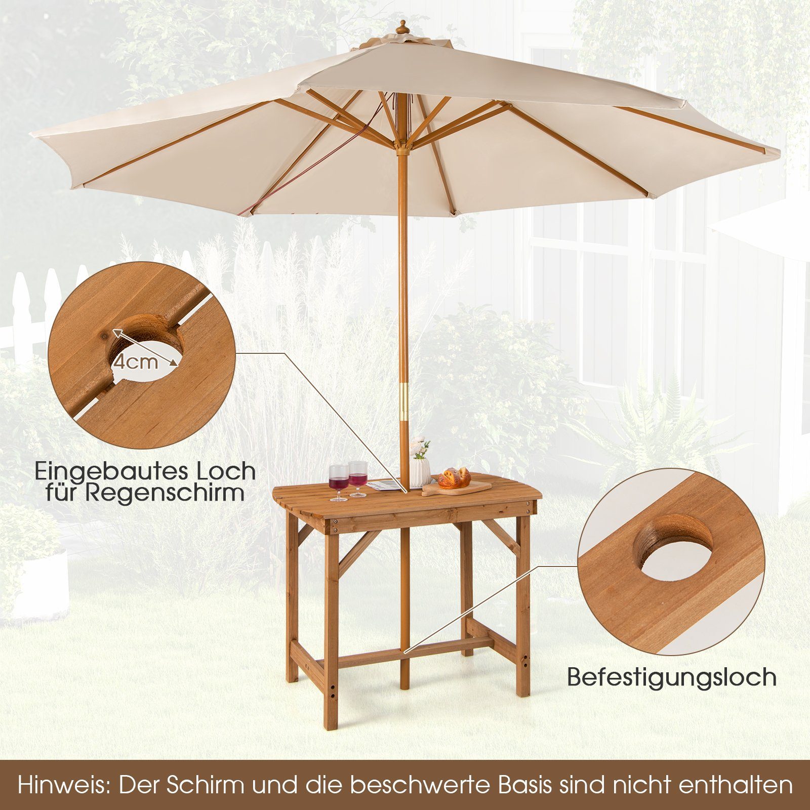 COSTWAY Gartentisch Esstisch, Holztisch, aus Massivholz, günstig online kaufen