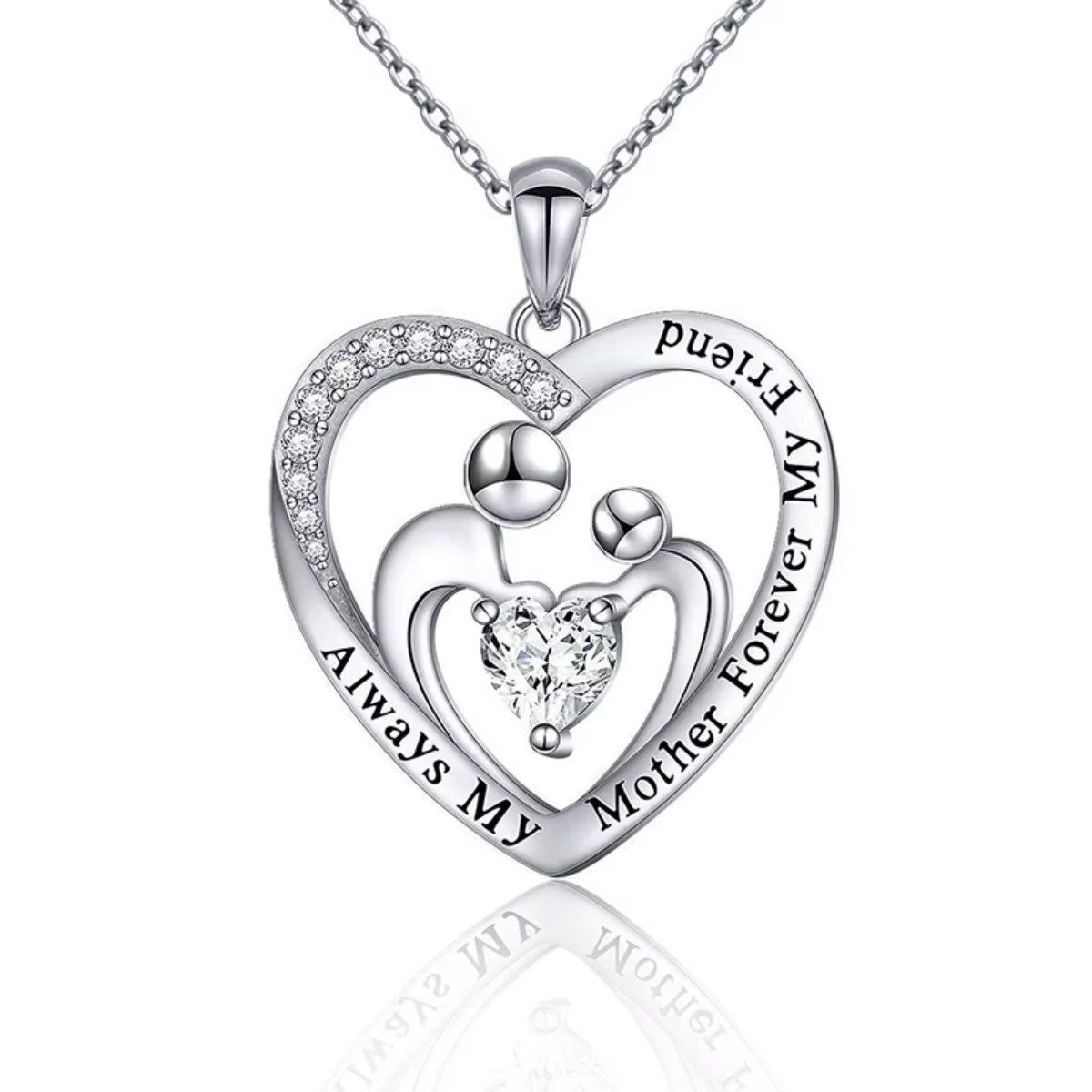 ELLAWIL Silberkette Herzkette Zirkonia Glitzerstein Mutter / Tochter / best günstig online kaufen