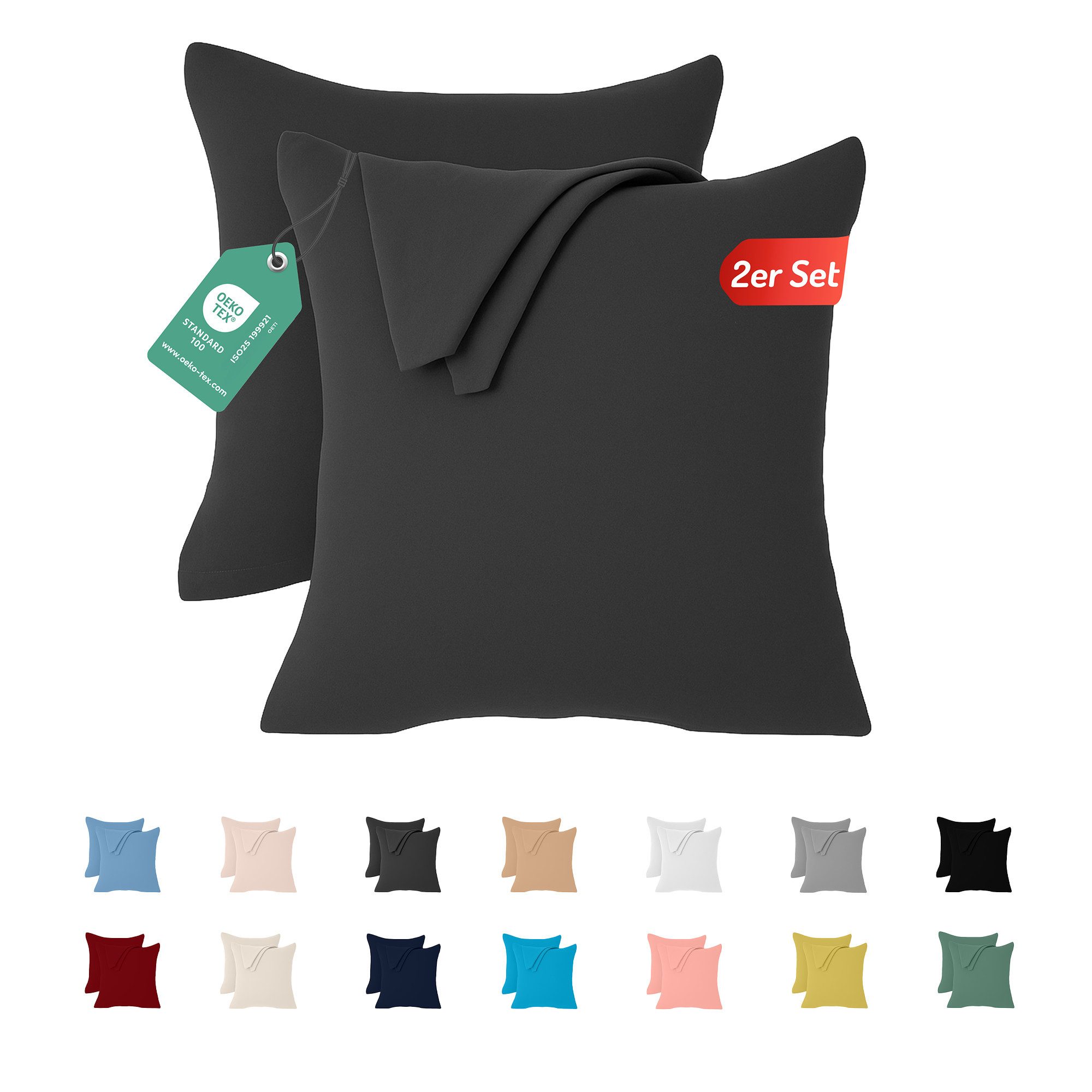 livessa Kissenbezug 2er Set Kissenbezug Kissenhülle Baumwolle Jersey Reißverschluss weich, %100 Baumwolle Jersey Stoff 140 g/m², Ultra Weich und Atmungsaktiv