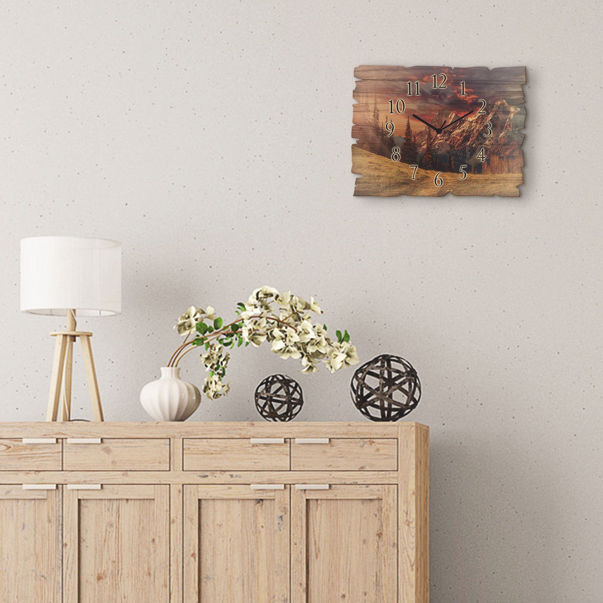 Artland Wanduhr »Holzuhr Alpines Hochland« (in vielen Größen & Produktarten - Alubild / Outdoorbild für den Außenbereich, Leinwandbild, Poster, Wandaufkleber / Wandtattoo auch für Badezimmer geeignet)-kaufen