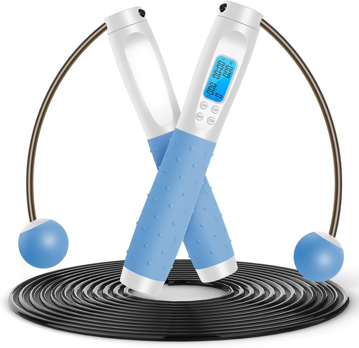 AIMAX Springseil Erwachsene Fitness Seilspringen Jump Rope Zähler Kabelloses, mit Digitalem Kilometerkilometer und Zähler, Kugellager aus Stahl
