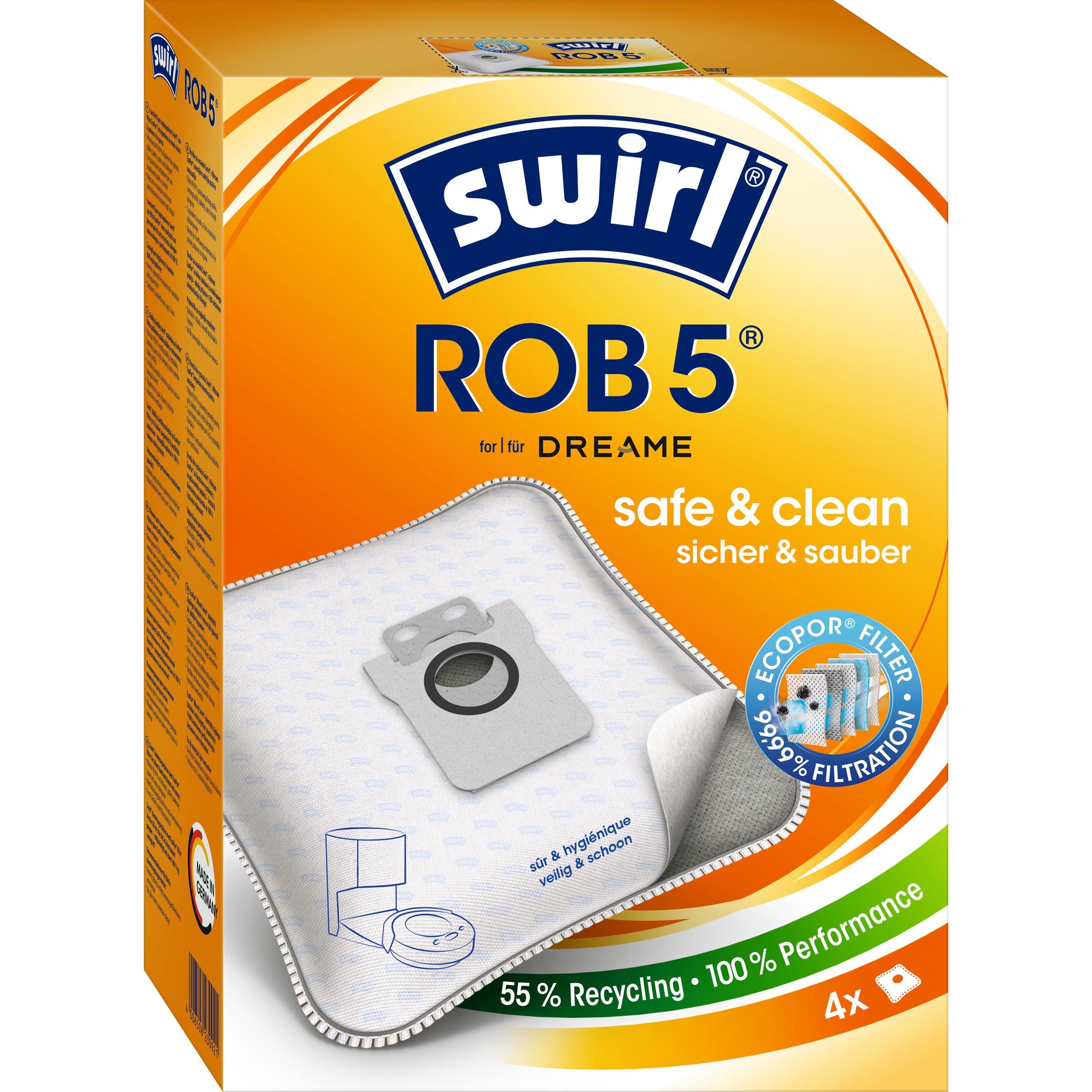 Swirl Staubsaugerbeutel ROB 5 EcoPor Staubbeutel, 4 Beutel – reißfest, 99,99% Filtration, für