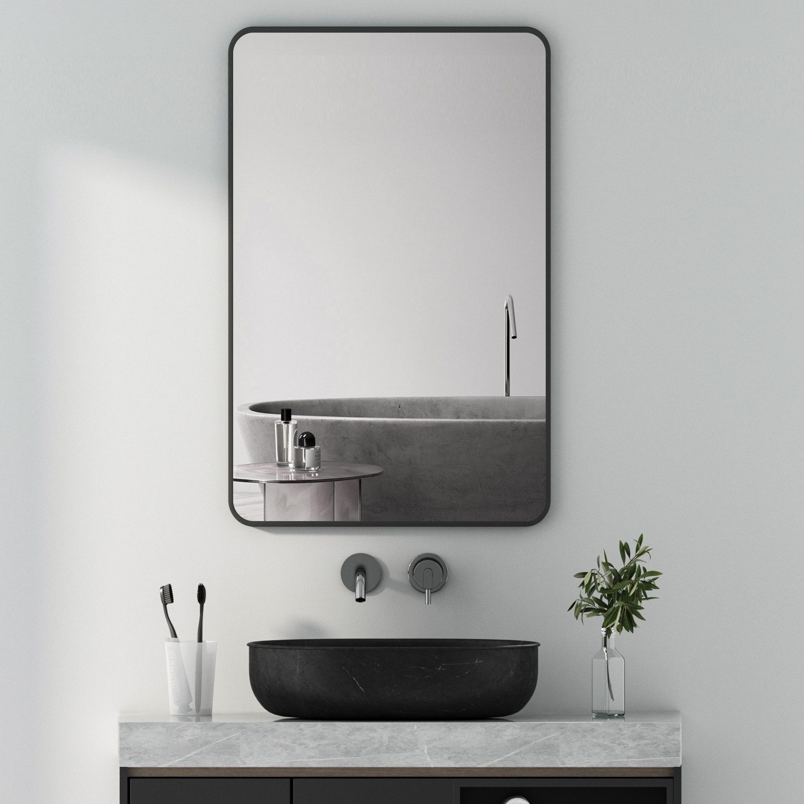 Boromal Spiegel Rechteckig Badspiegel 100x60 groß Schwarz Wandspiegel mit A günstig online kaufen