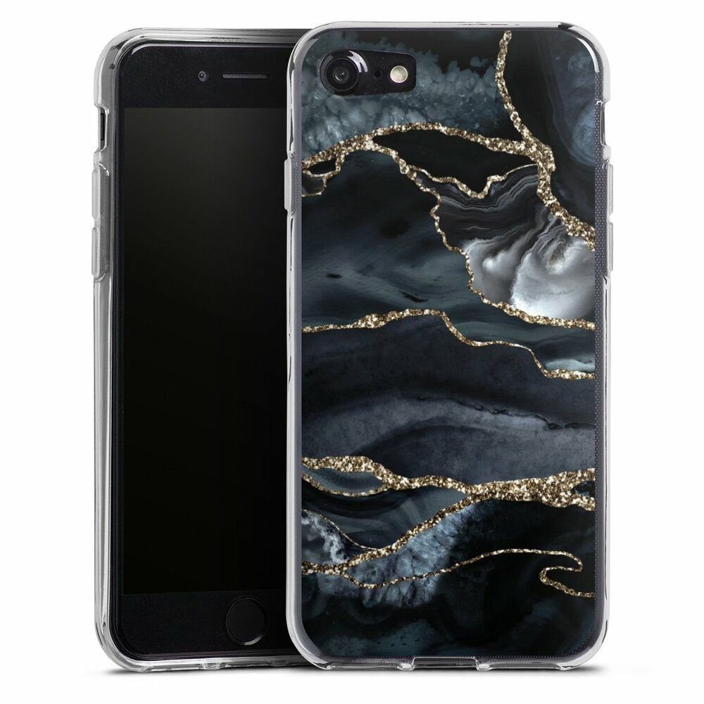 DeinDesign Handyhülle Glitzer Look Marmor Trends Dark marble gold Glitter look, Apple iPhone 8 Silikon Hülle Bumper Case Handy Schutzhülle