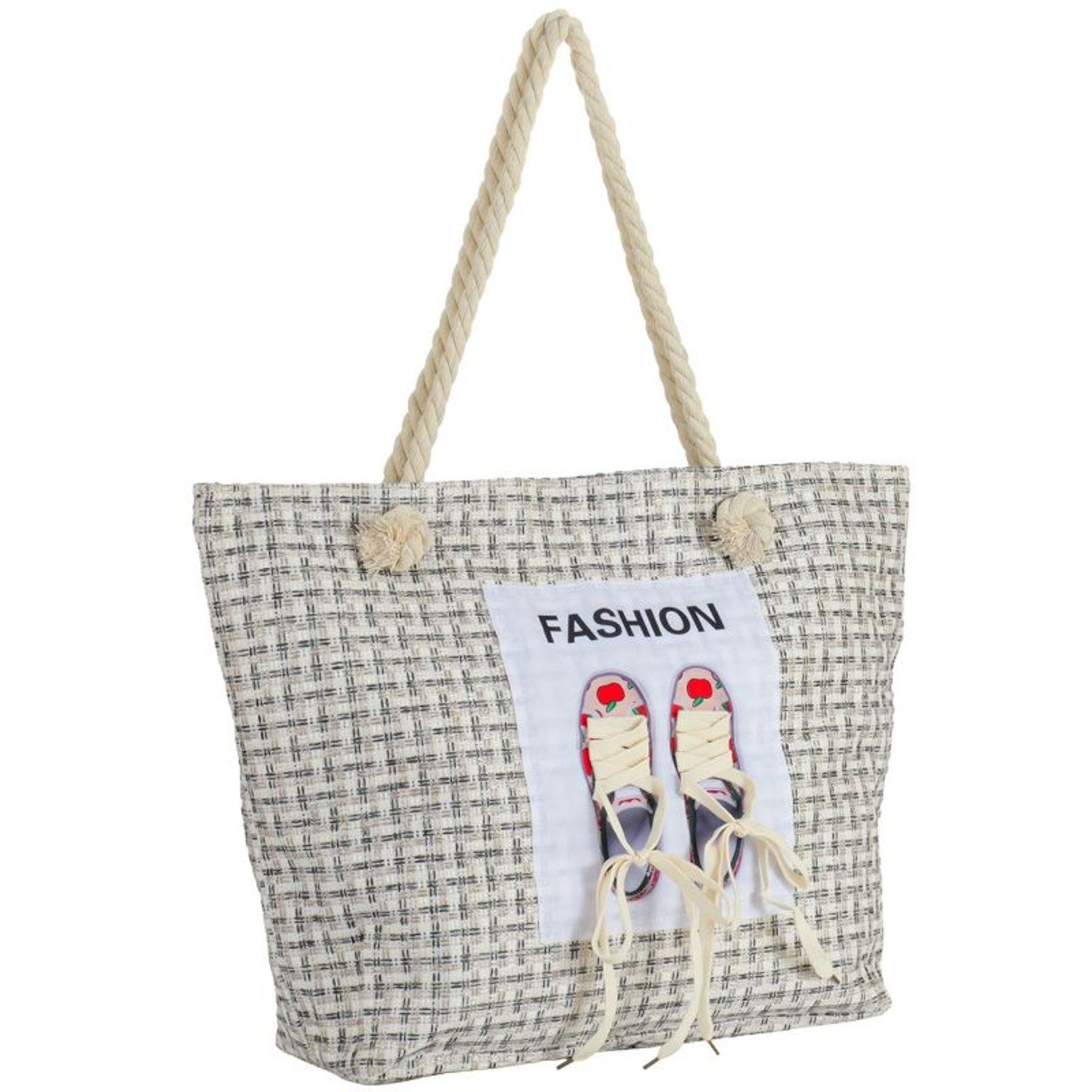 Strandtasche Damen Fashion Beige 47 cm Badetasche mit Reißverschluss