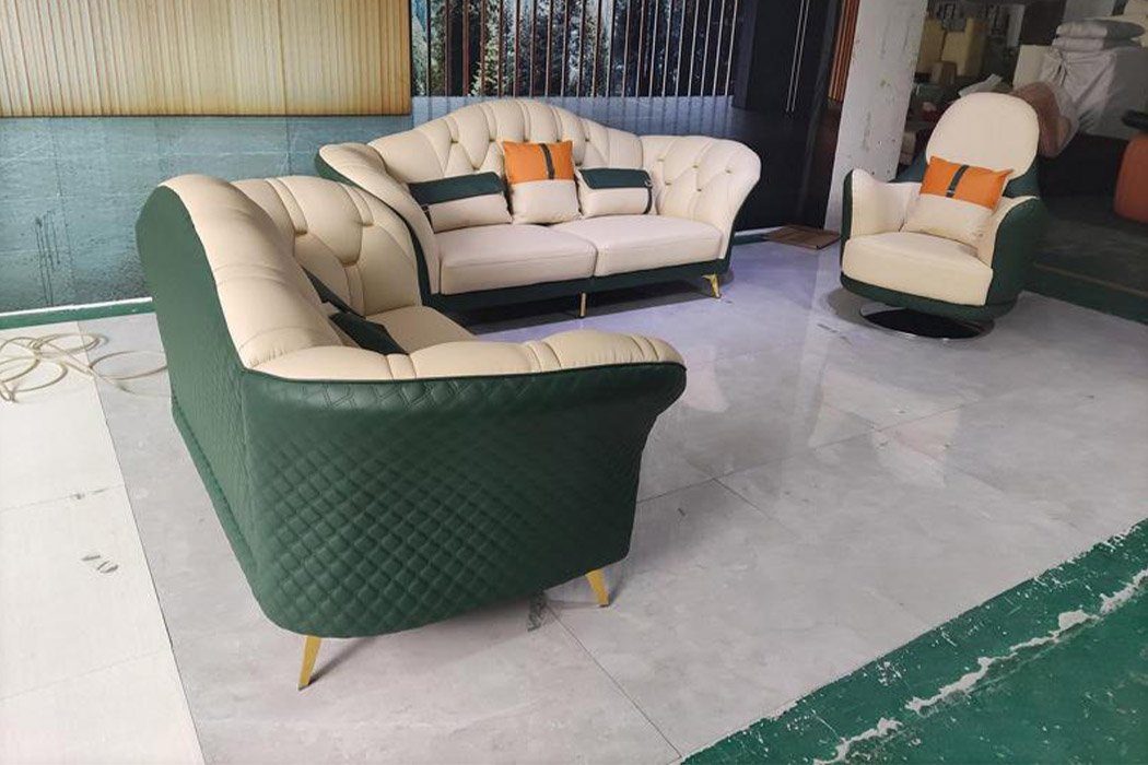 Garnitur, Europe 3tlg. Möbel Made Garnitur JVmoebel Grün-beige Chesterfield Sofa in Polster Set