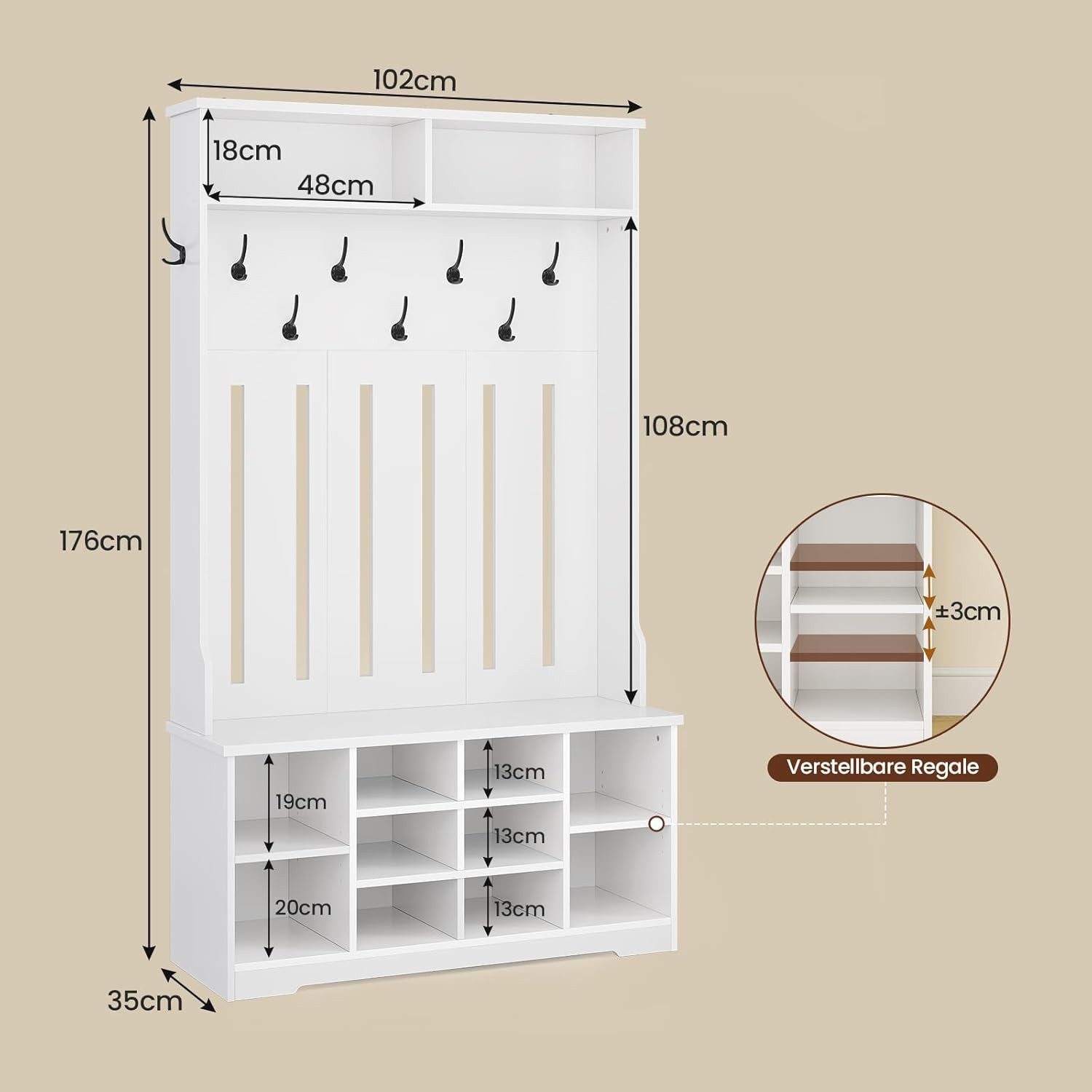 MSMASK Garderobenständer mit Schuhbank, Garderoben mit Offenem Stauraum, 10 günstig online kaufen