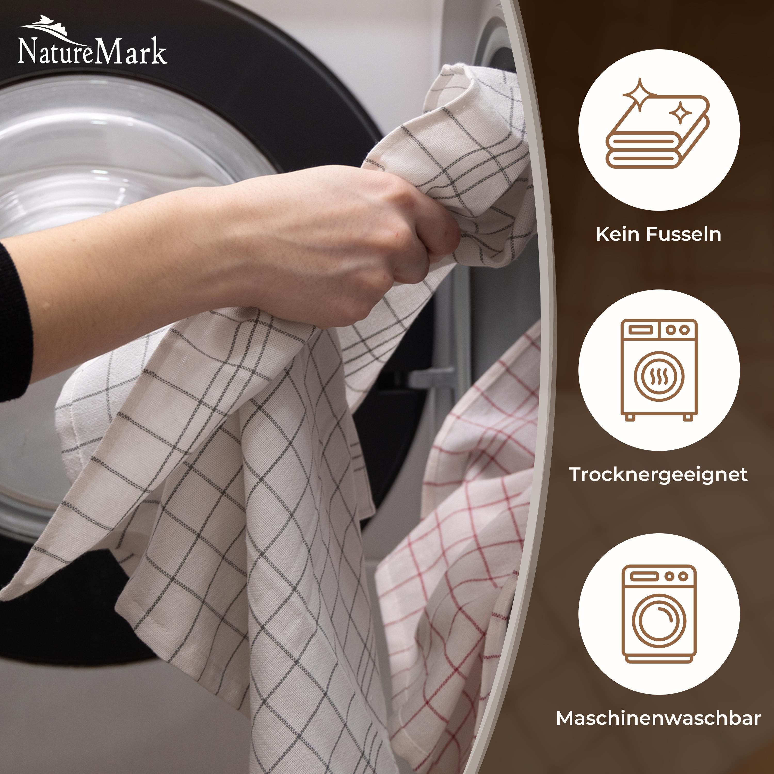 NatureMark Geschirrtuch 10er-Set Küchentücher 50x70cm, (Set, 10-tlg., 10x Geschirrtücher 50x70cm), 10x Geschirrtücher kariert, weich, 100% Baumwolle, Anthrazit  – Bild 4 von 5